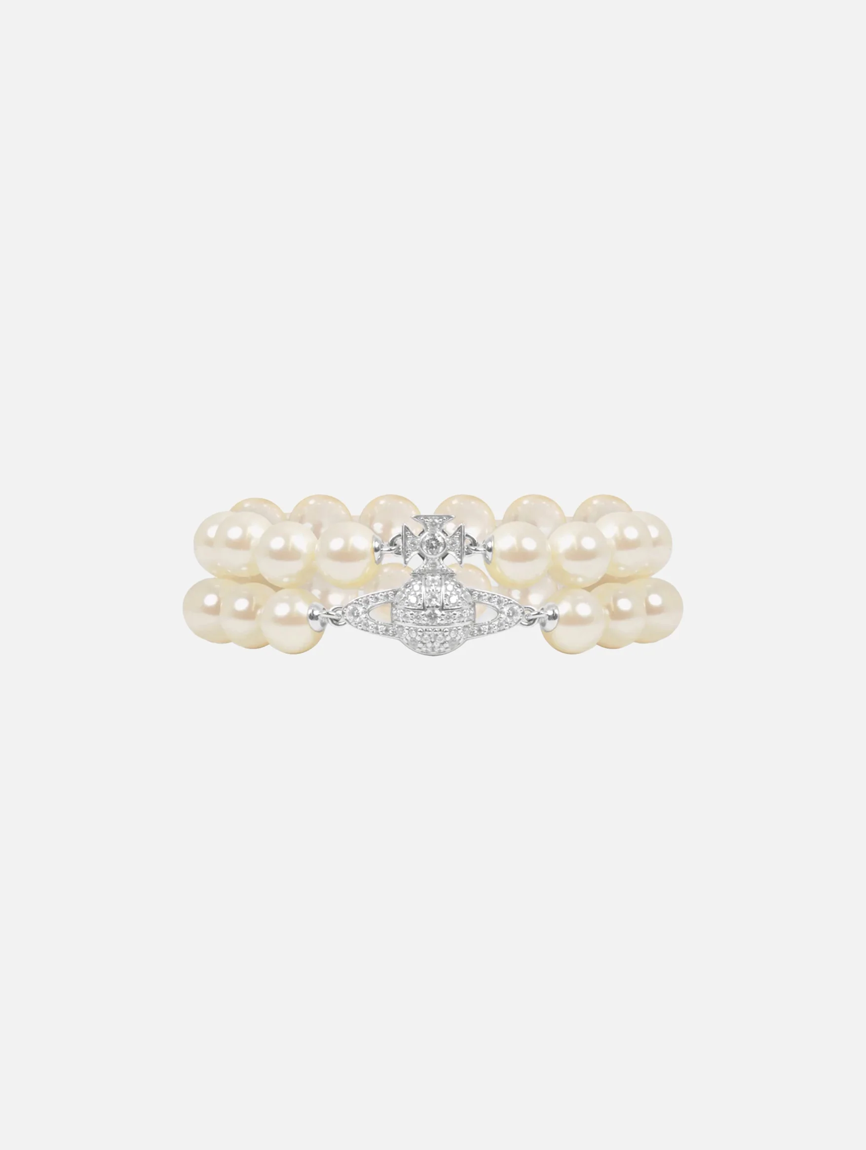 Graziella Two Row Pearl Bracelet in Platinum Cream Rose