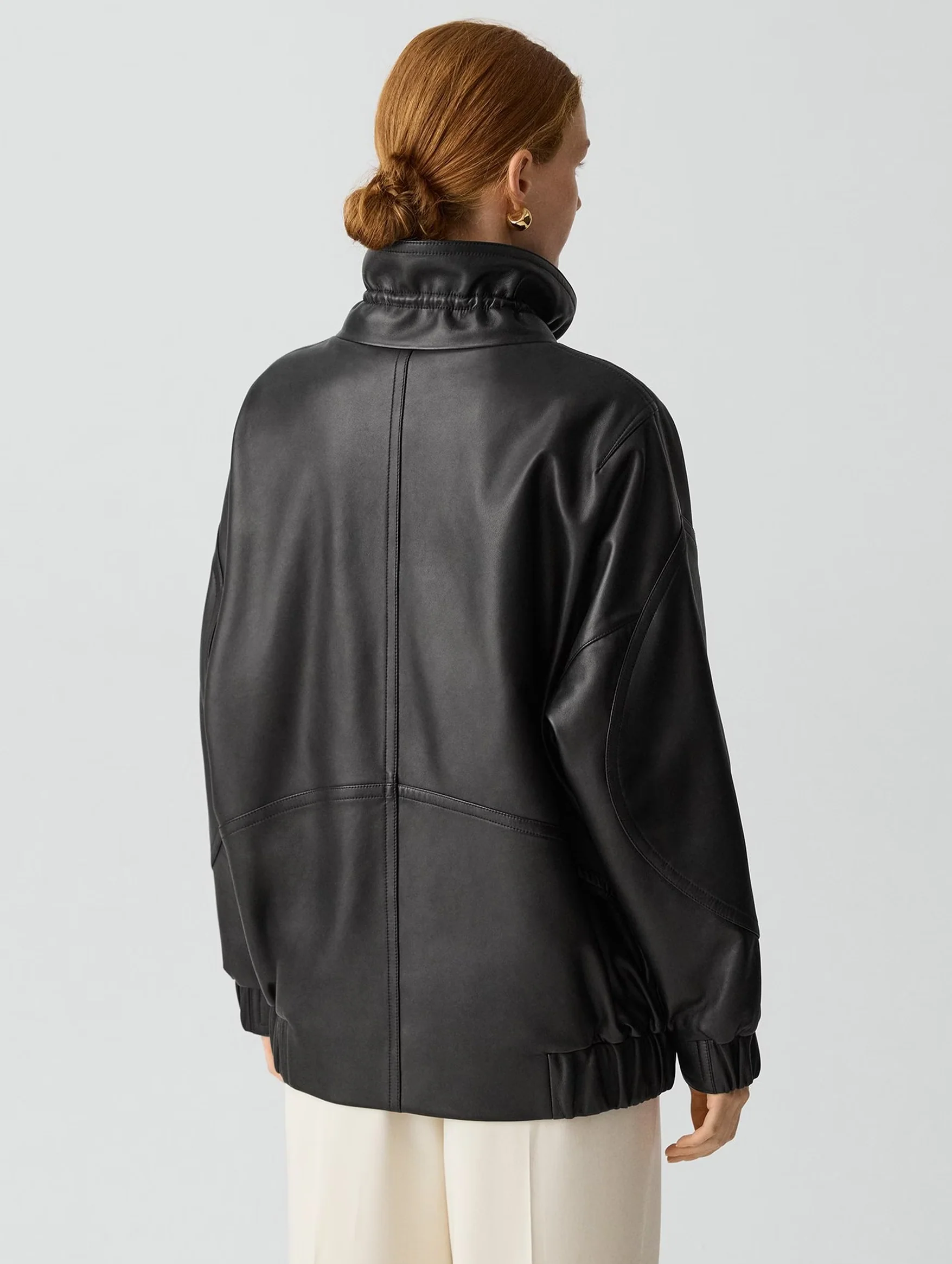 High Collar Leather Jacket in Black - Image 4