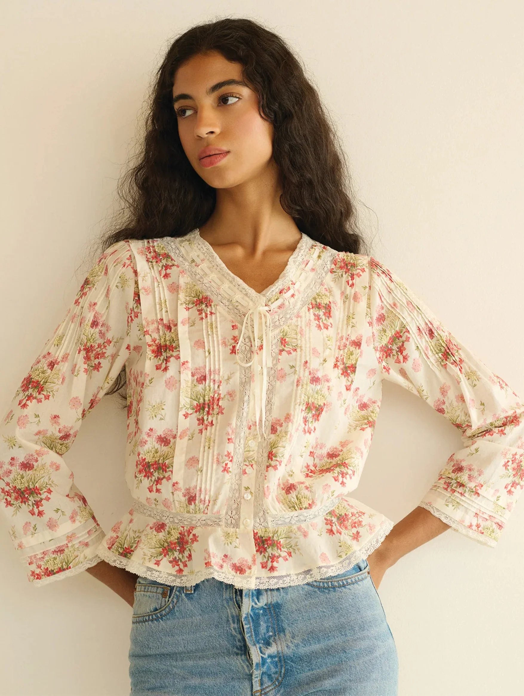 Hillock Top in Ivory Lantana Floral - Image 4