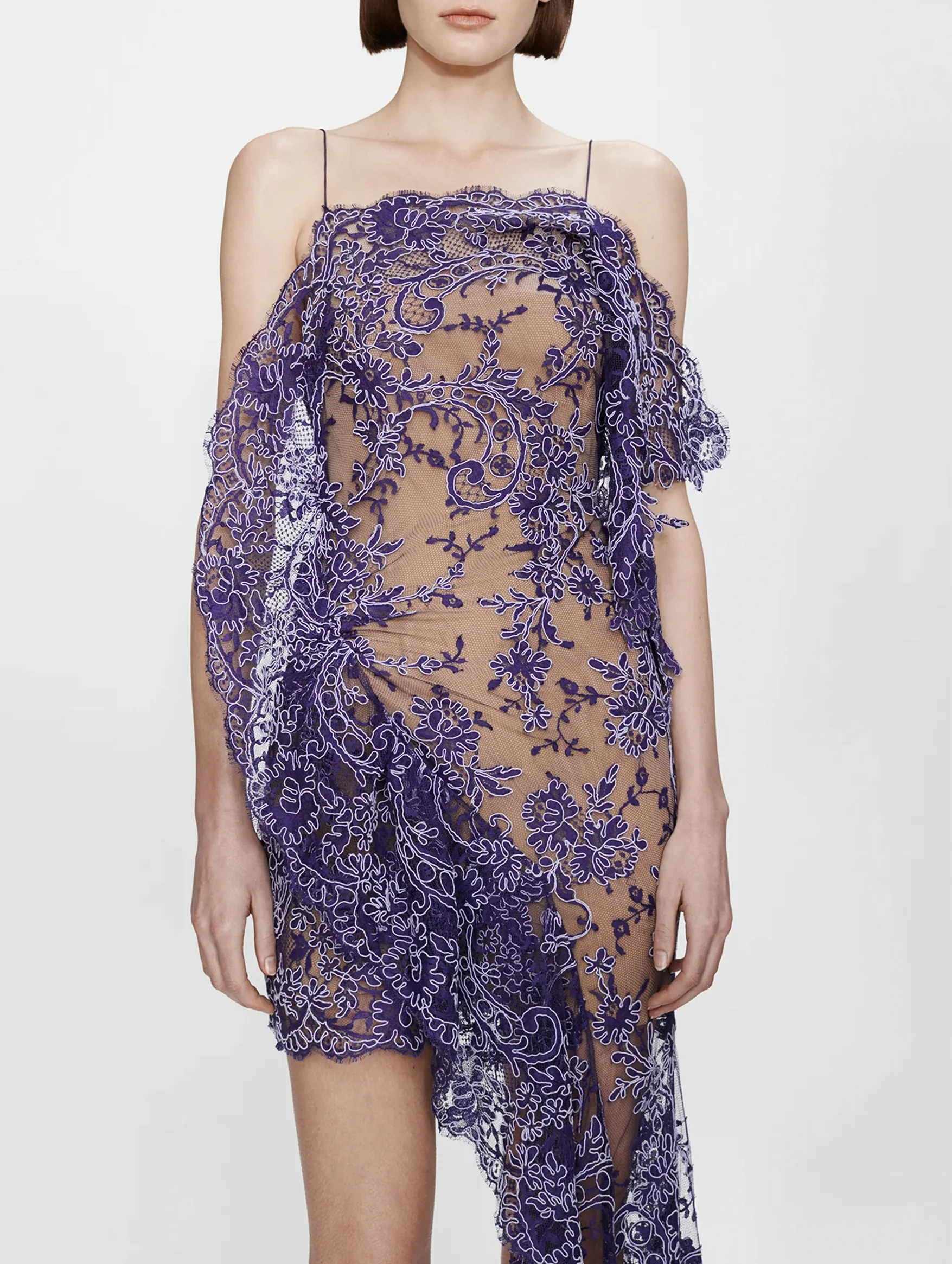 Iris Floating Lace Suspend Mini Dress in Dark Viola - Image 4