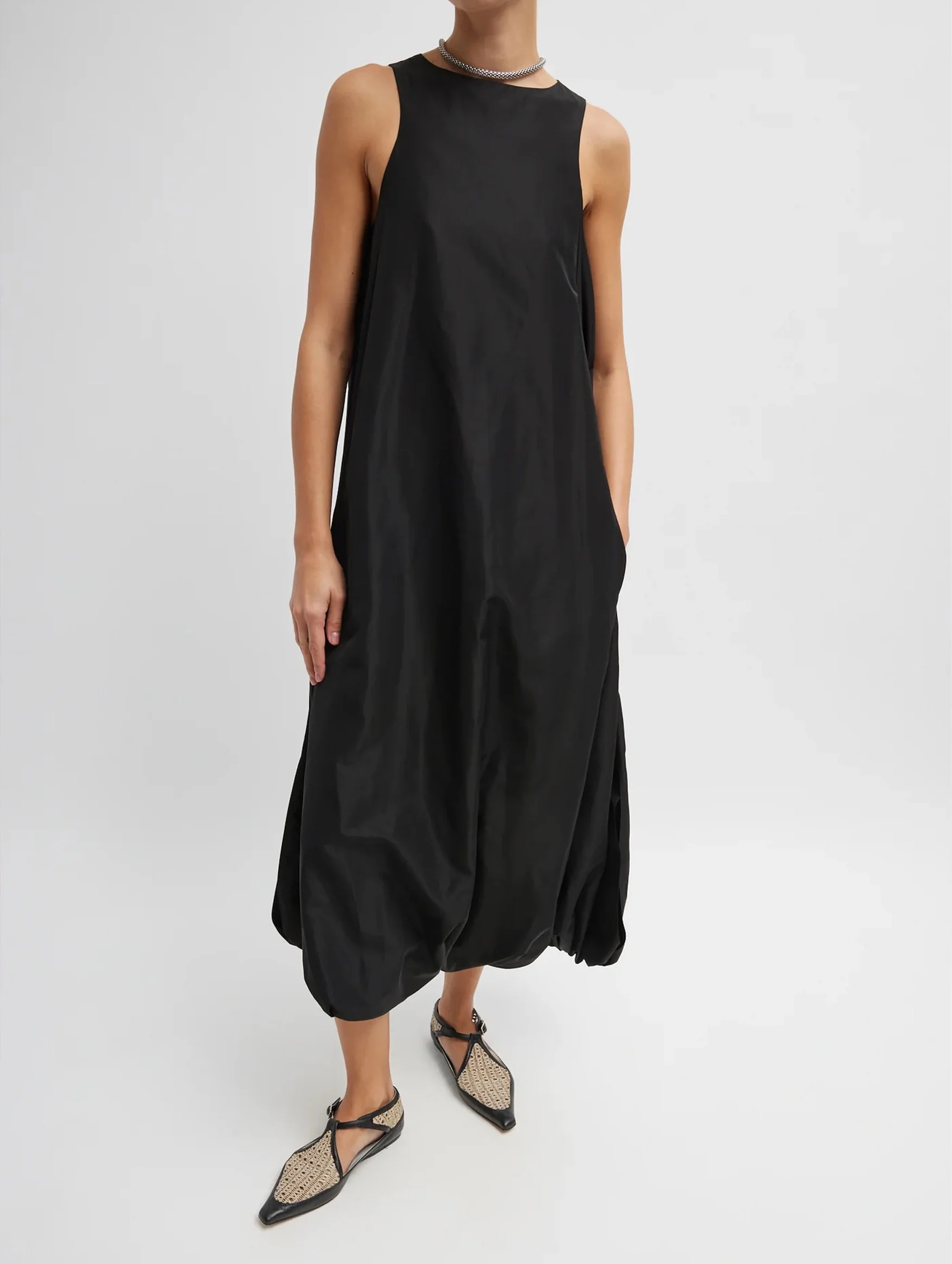 Italian Sporty Nylon Jalouise Dress in Black