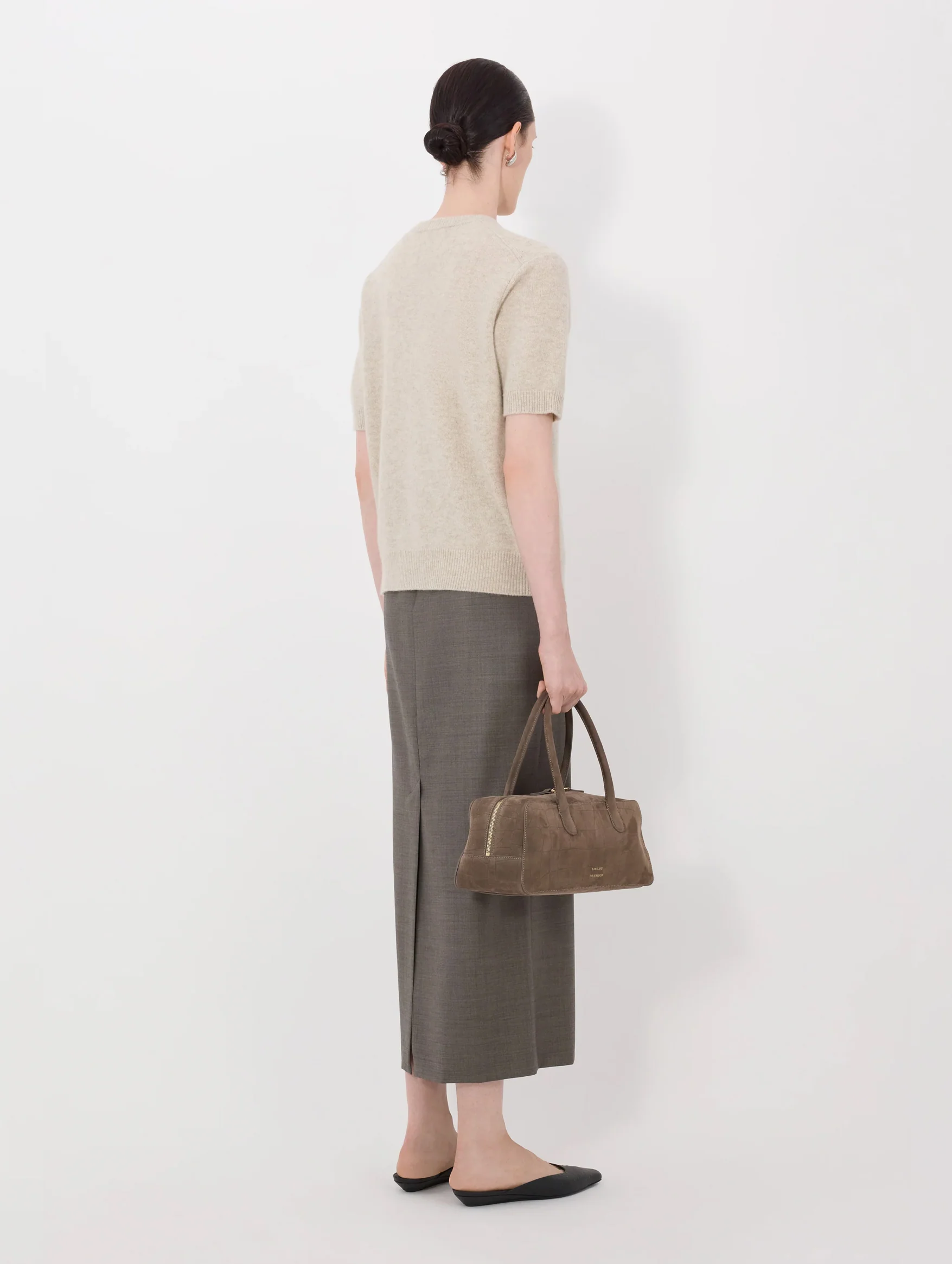 Jodi Cashmere Short Sleeve Cardigan in Beige Melange - Image 5