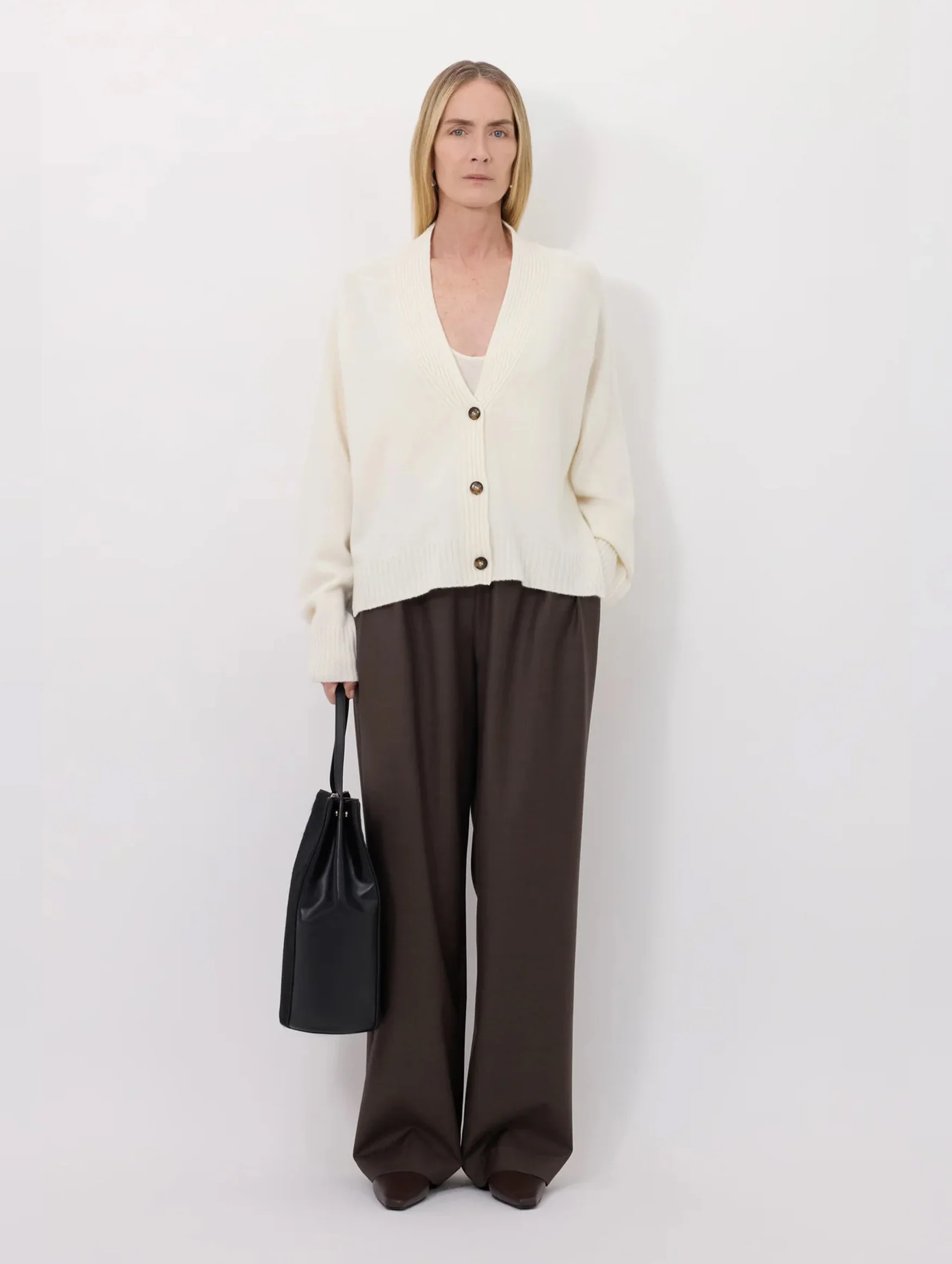 Kaia Cashmere V Neck Cardigan in Ivory - Image 5