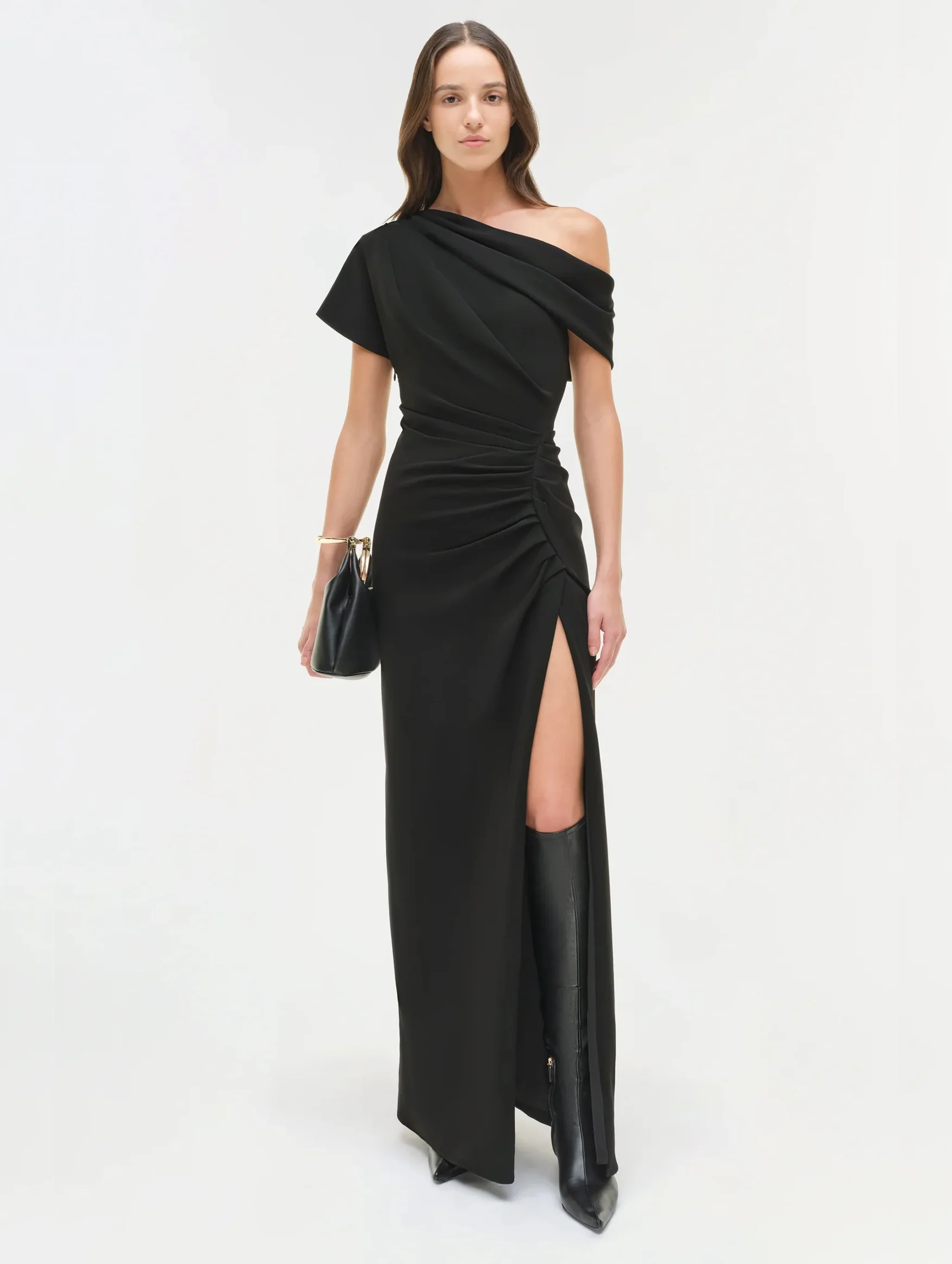 Kally Draped Midi Dress in Black - Image 2