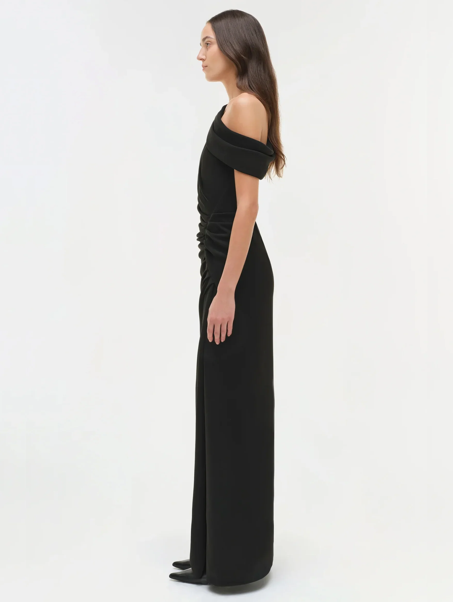 Kally Draped Midi Dress in Black - Image 4