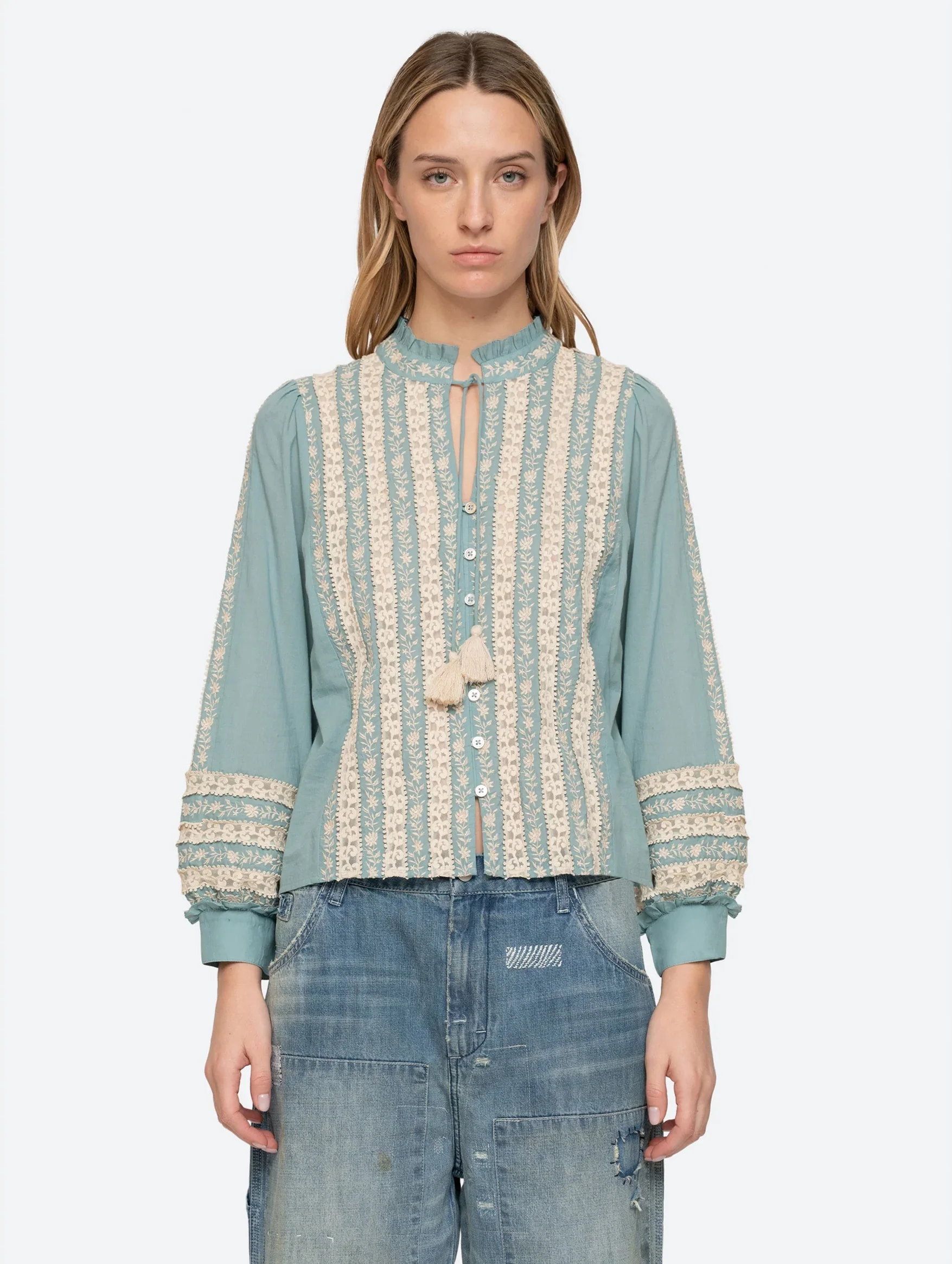 Kirsten Print Long Sleeve Top in Sky