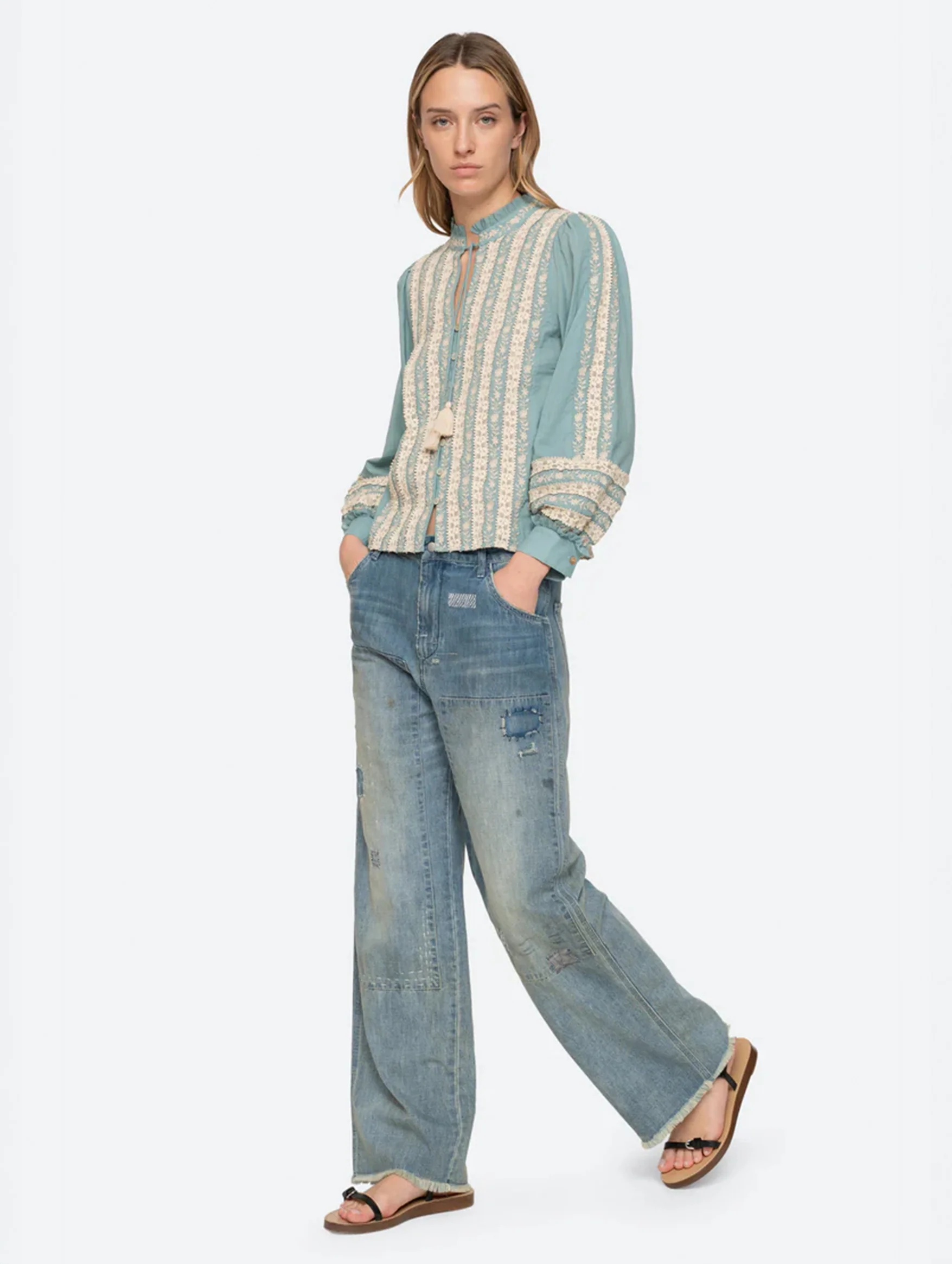 Kirsten Print Long Sleeve Top in Sky - Image 2