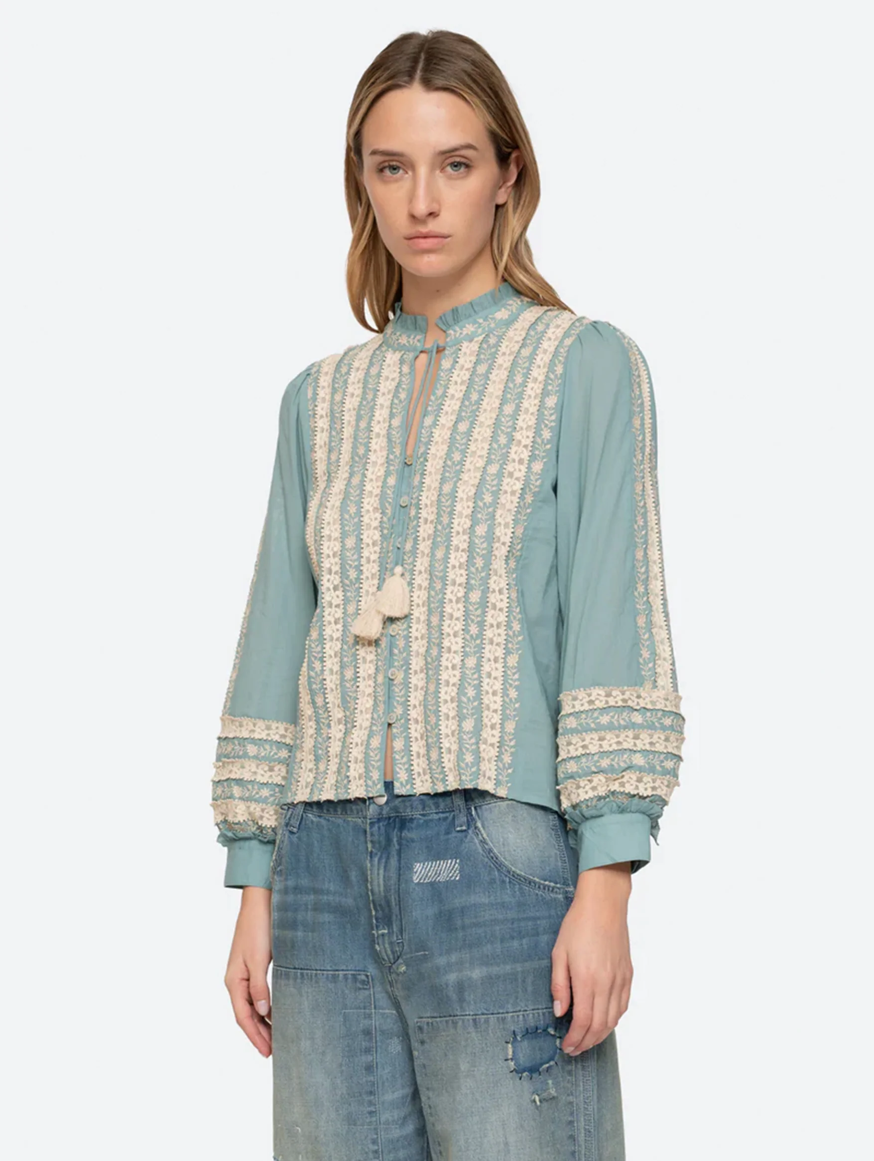 Kirsten Print Long Sleeve Top in Sky - Image 3