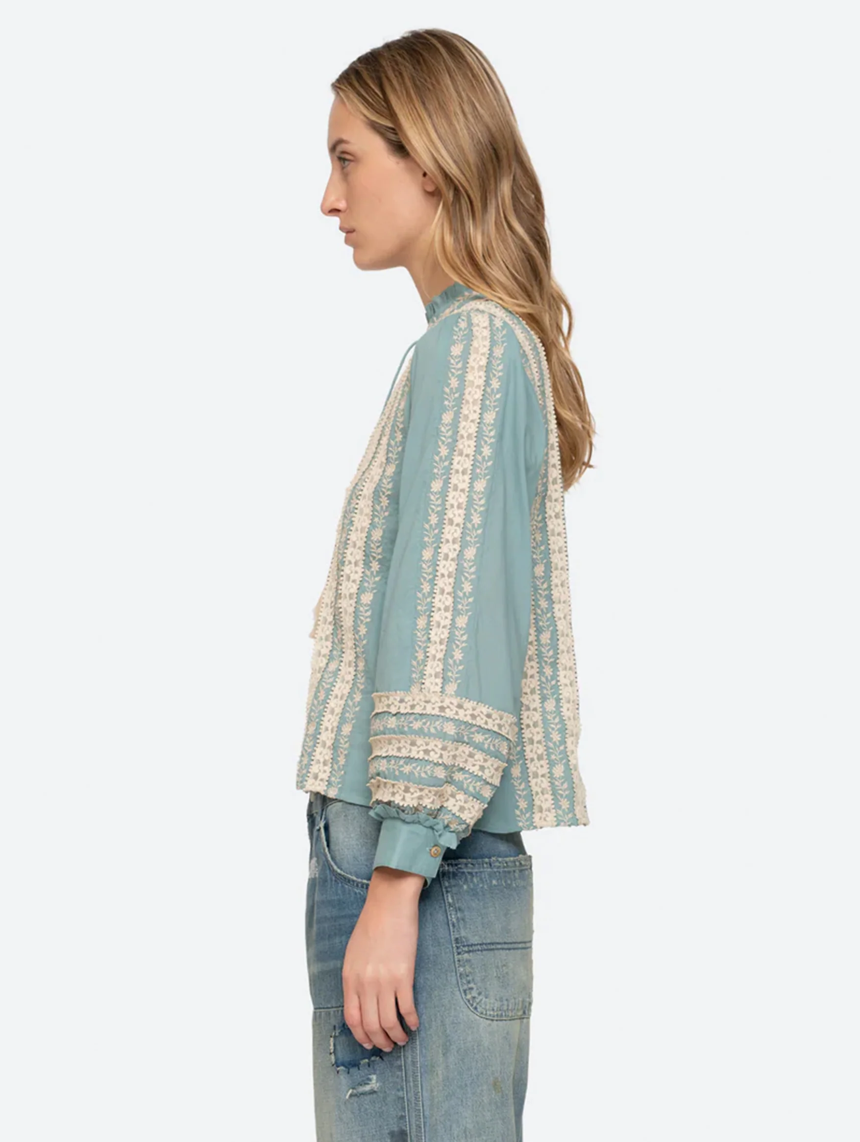 Kirsten Print Long Sleeve Top in Sky - Image 4
