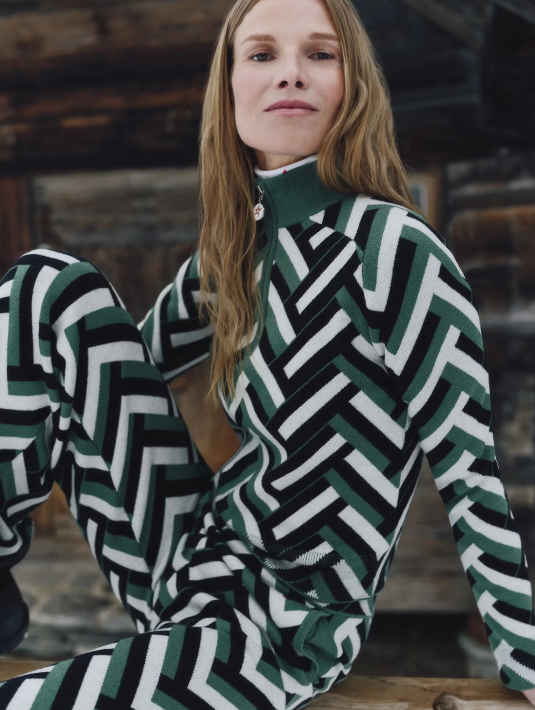 LA Tour Merino Wool Sweater in Green Waffle Print - Image 2