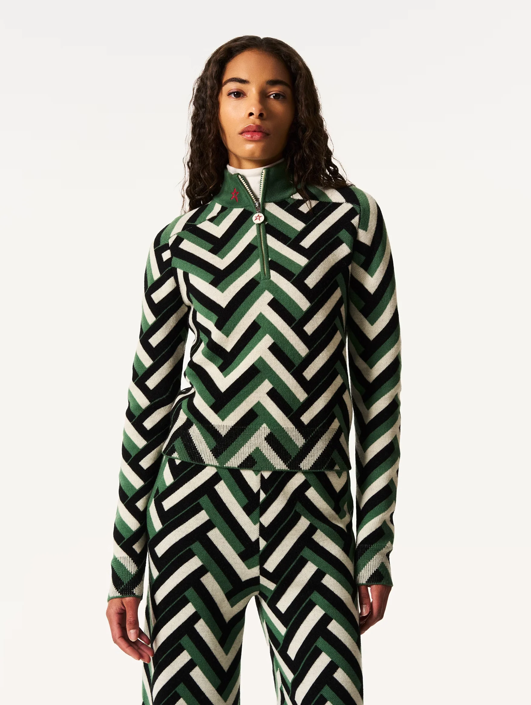 LA Tour Merino Wool Sweater in Green Waffle Print - Image 4