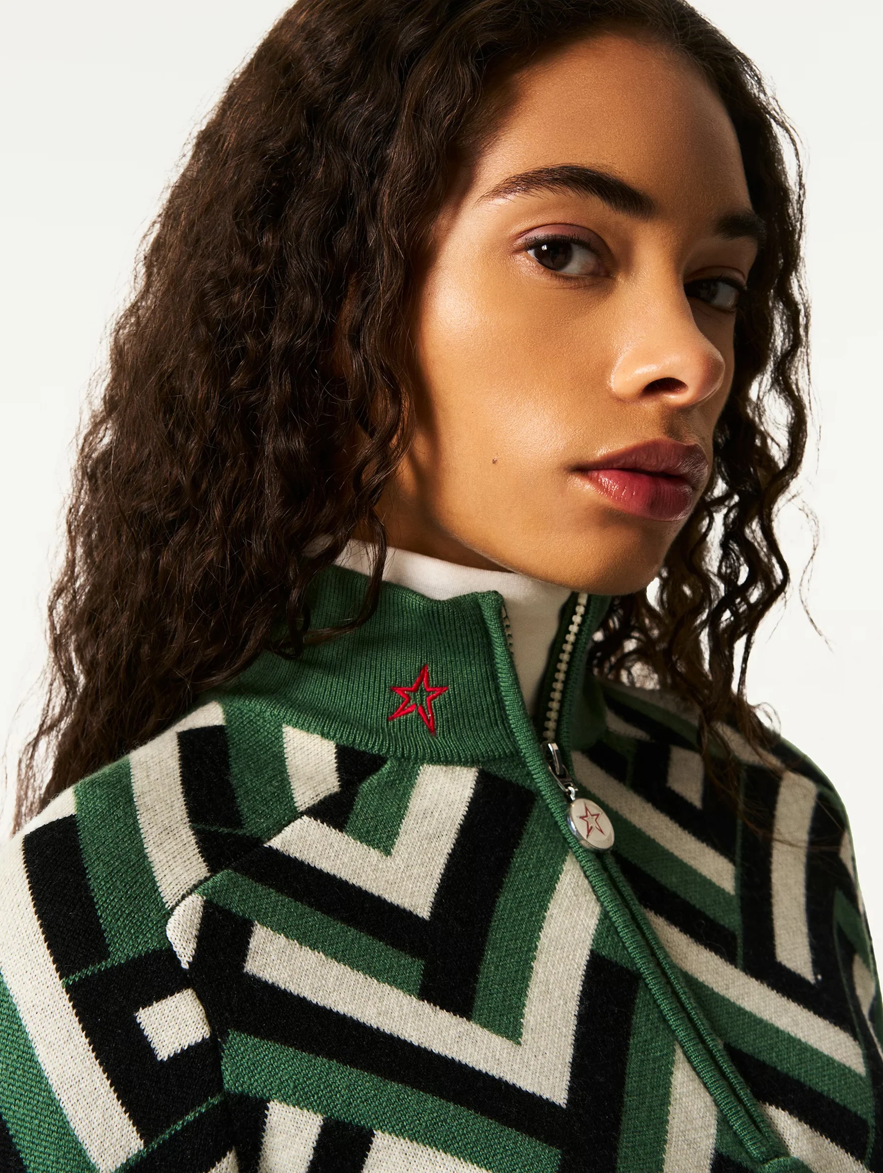LA Tour Merino Wool Sweater in Green Waffle Print - Image 5