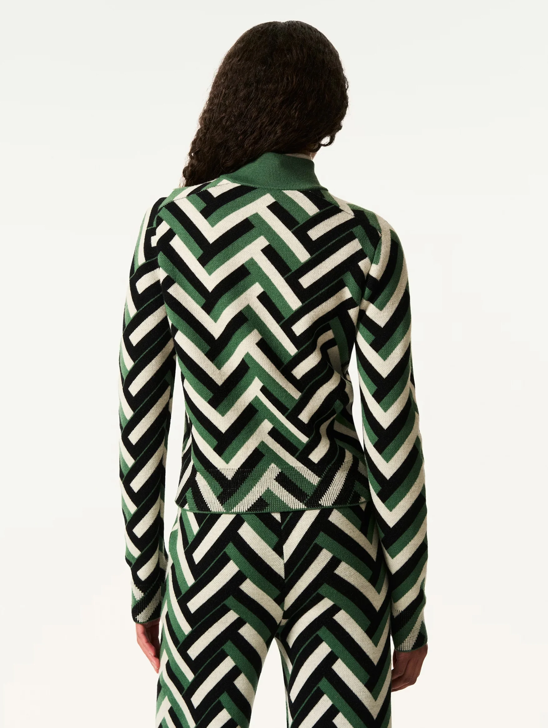 LA Tour Merino Wool Sweater in Green Waffle Print - Image 6