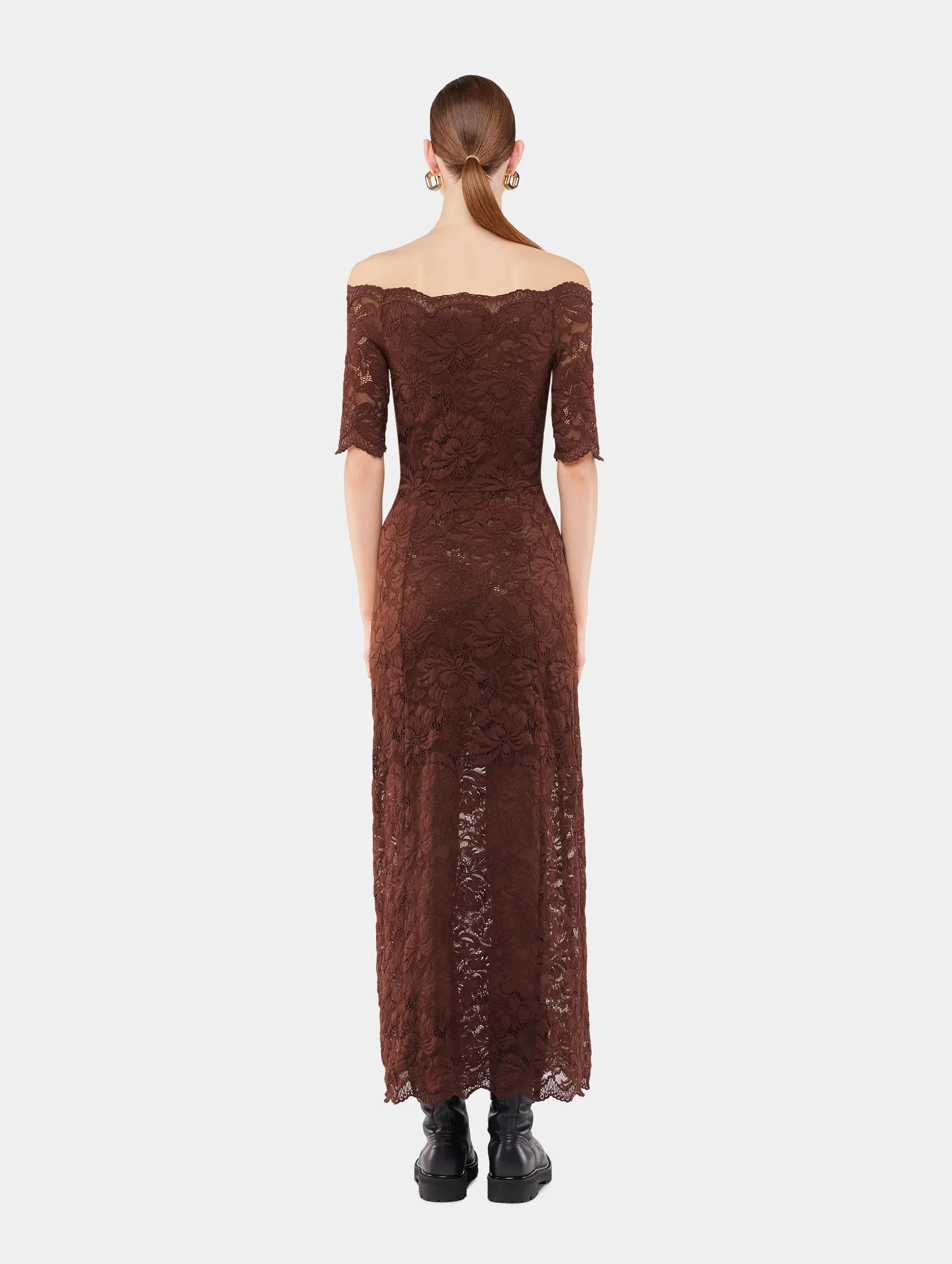 Lace Midi Dress in Cinnamon Brown - Image 4