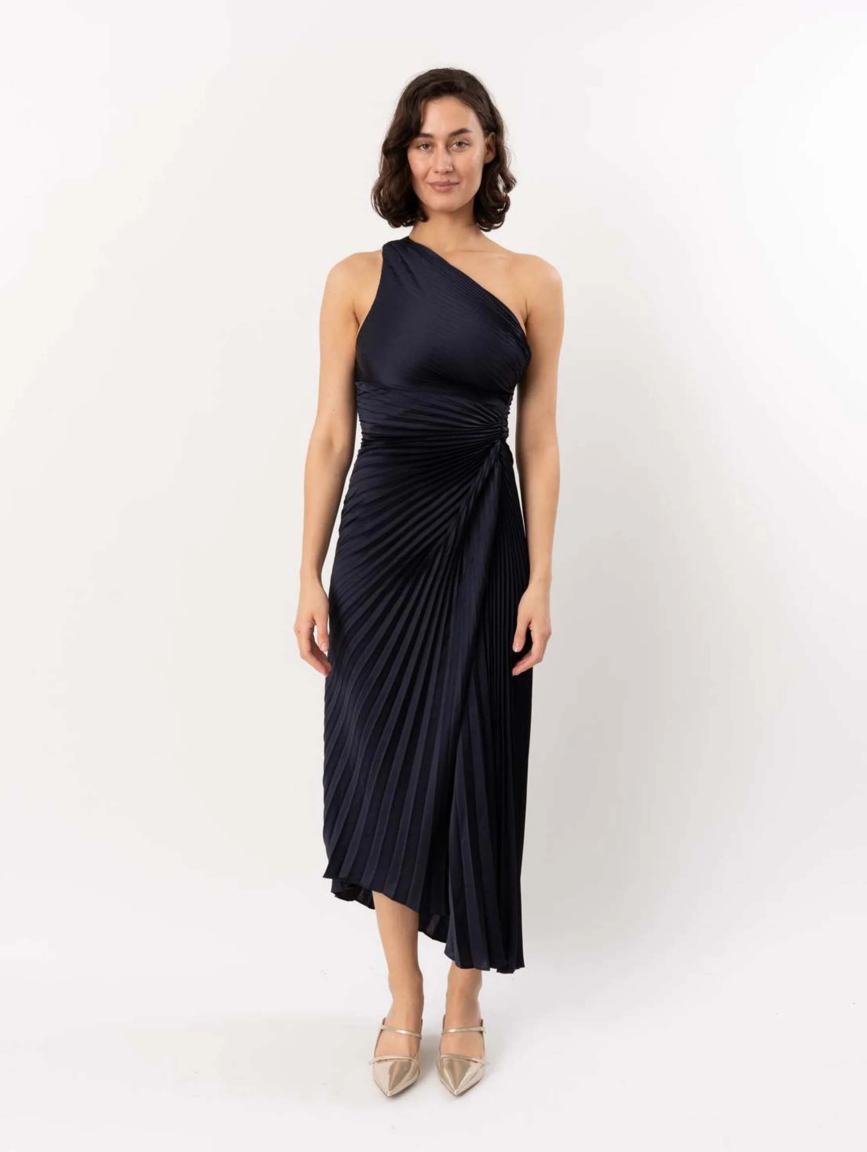 Lara Pleated Midi Dress in Night Blue - Image 2