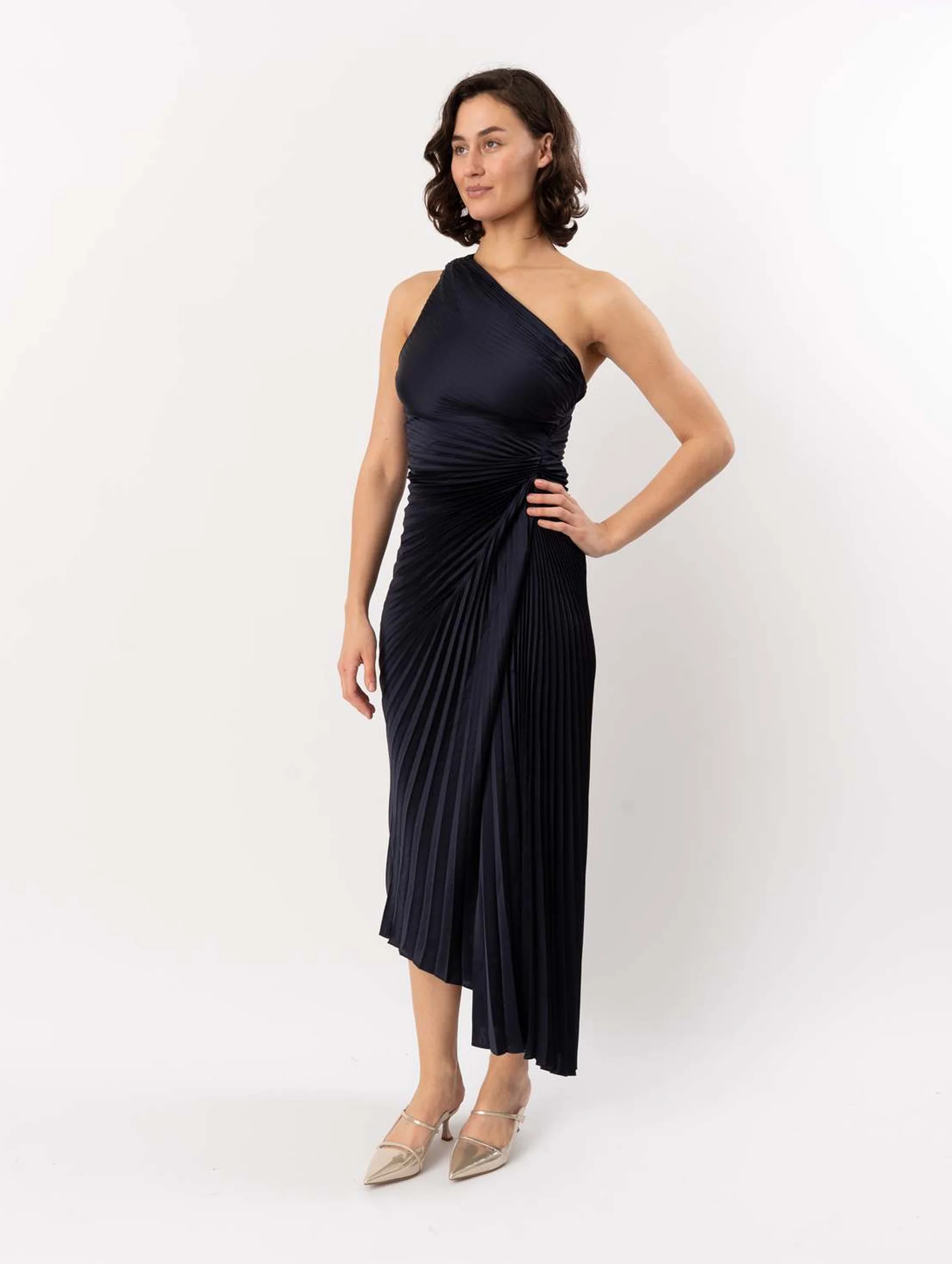 Lara Pleated Midi Dress in Night Blue - Image 3