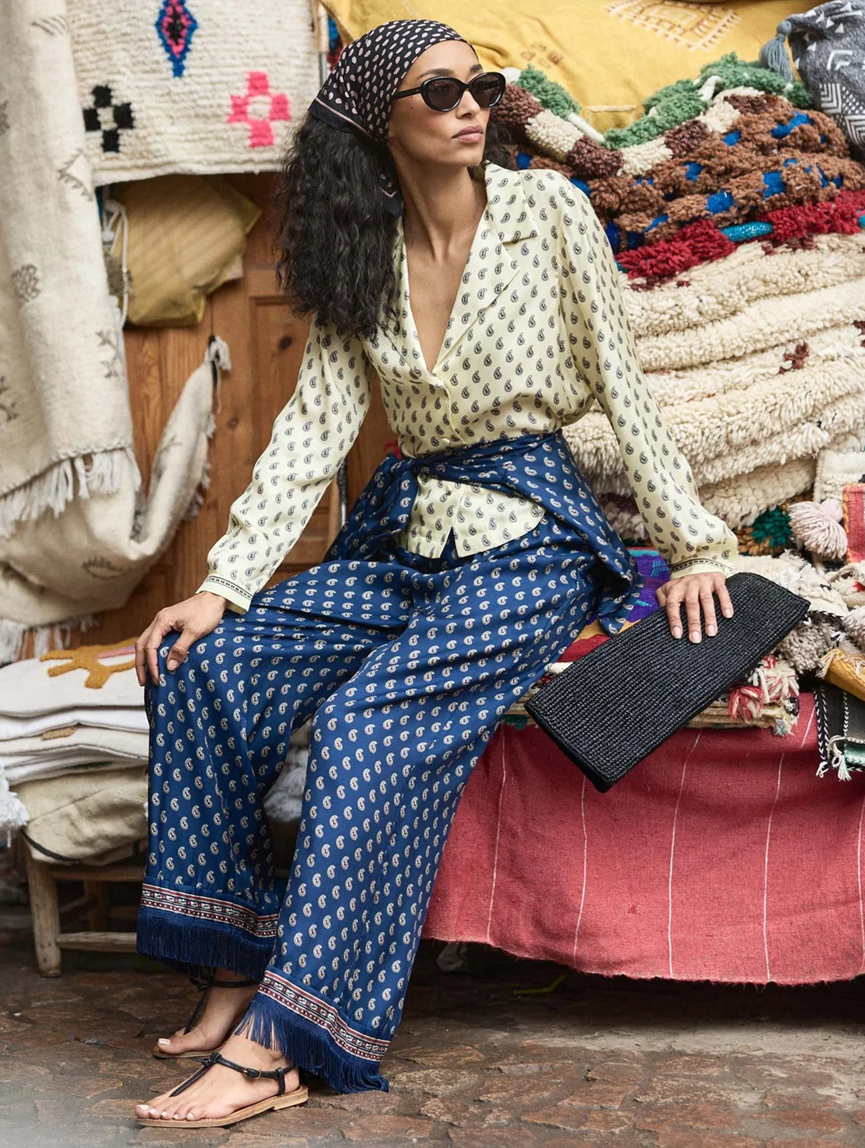 Lavon Fringe Pant in Bleu Taorina Paisley - Image 5