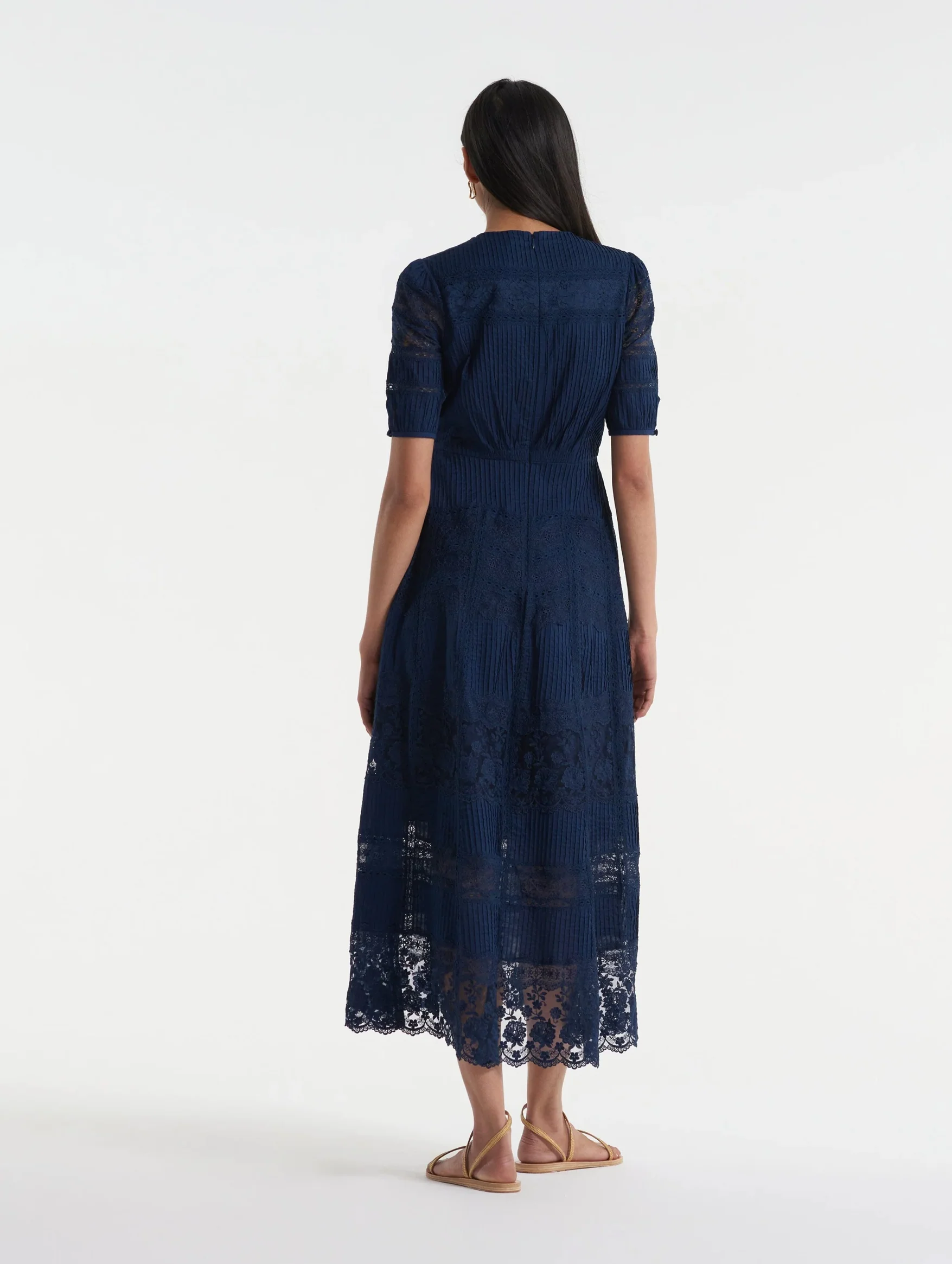 Lea Long Lace Dress in Navy - Image 3