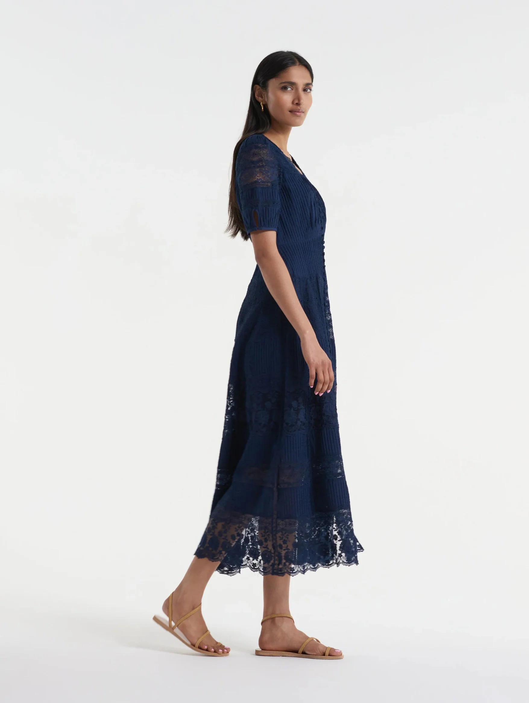 Lea Long Lace Dress in Navy - Image 4