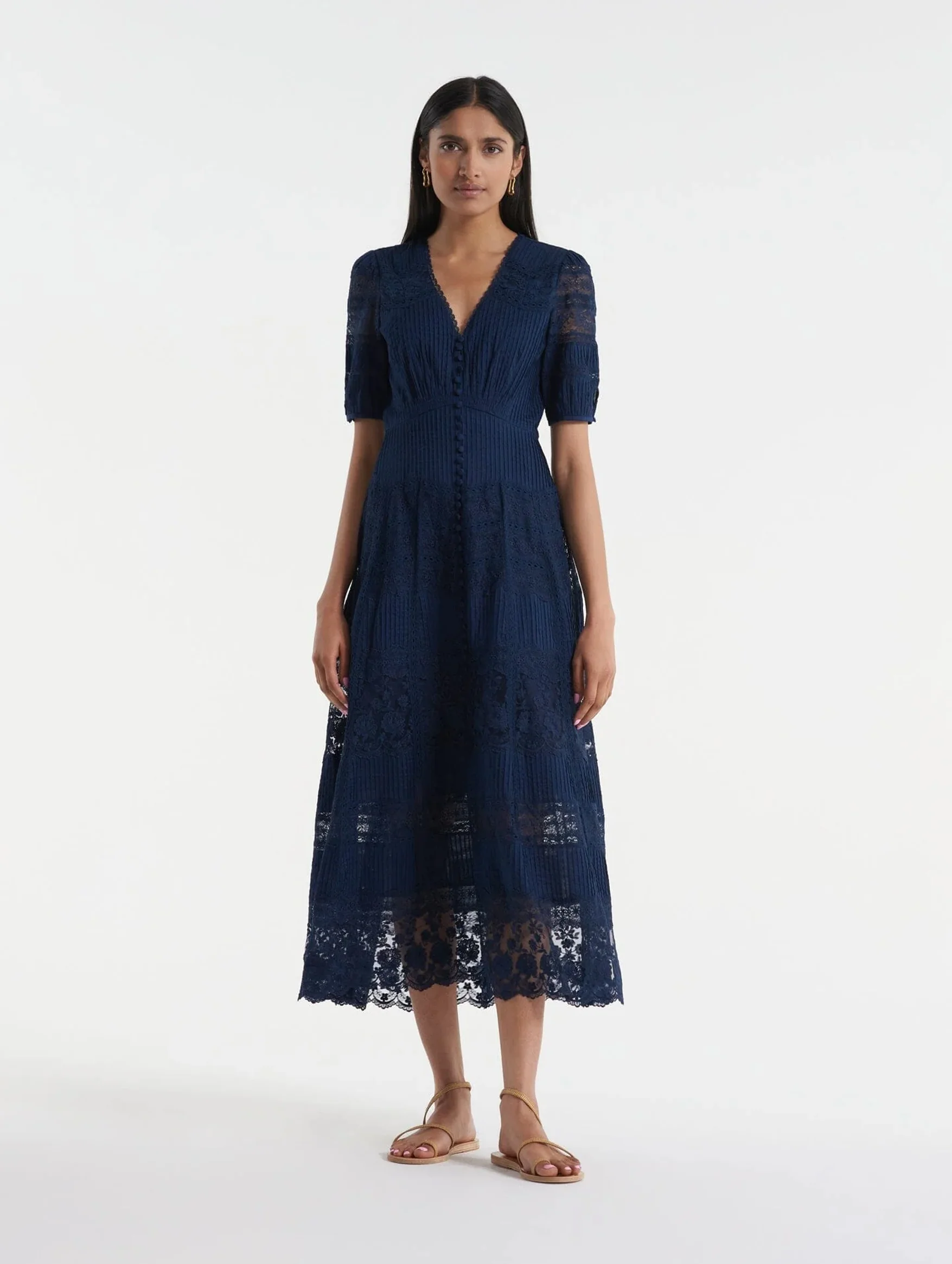 Lea Long Lace Dress in Navy - Image 5