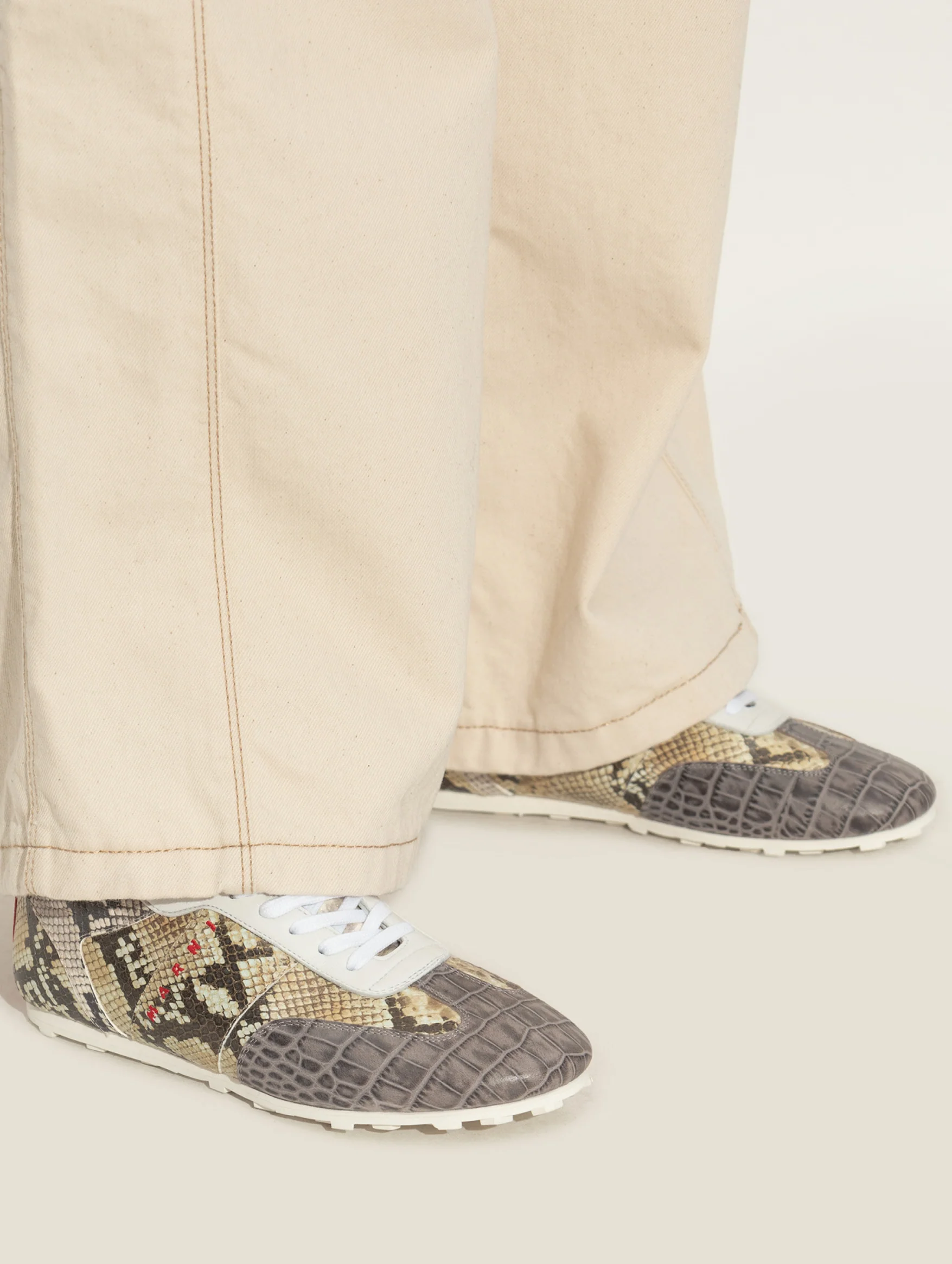 Leather Sneakers in Croc and Snake-Effect - Image 2