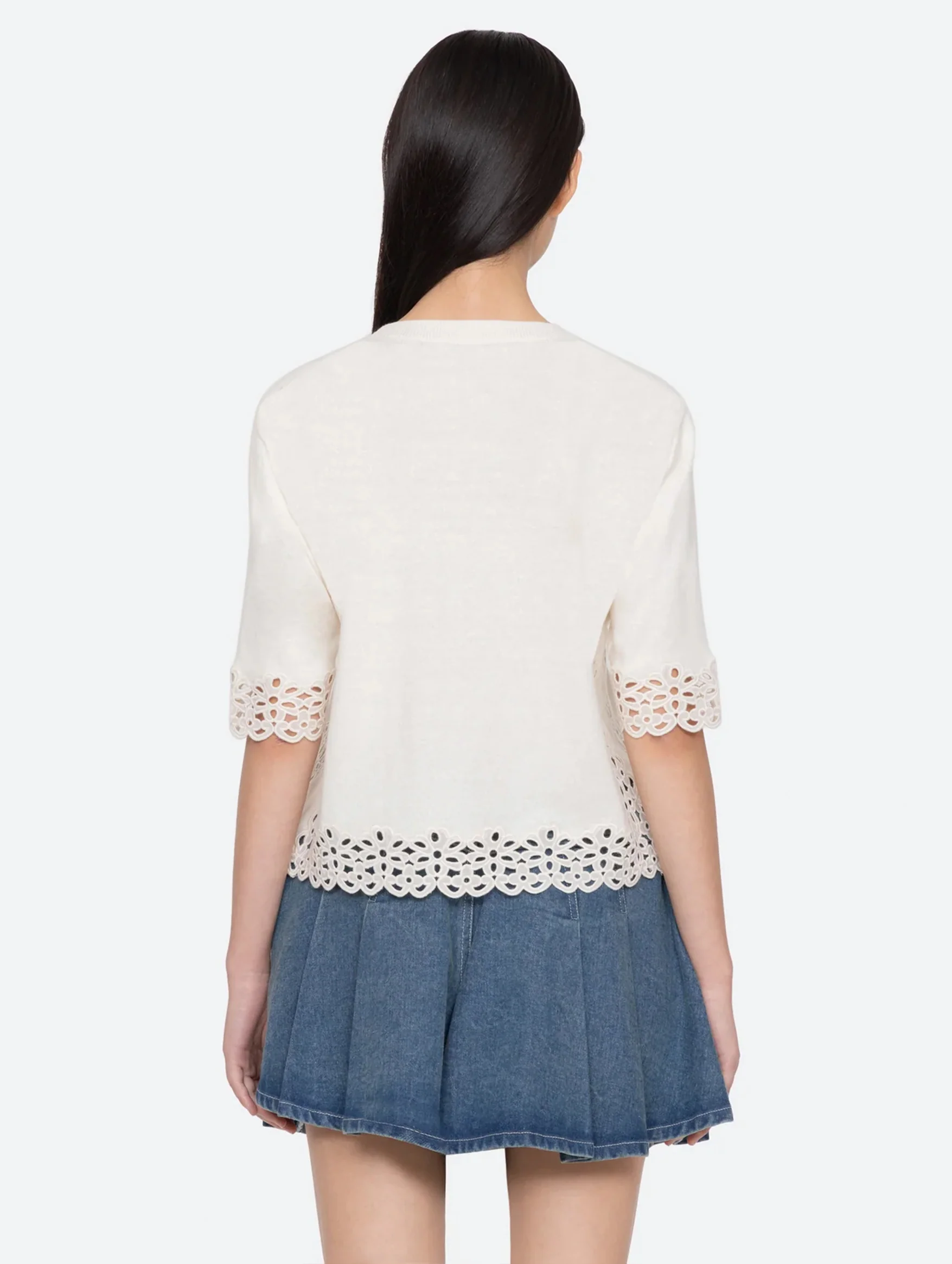Leila Cotton Eyelet Sweater in Cream - Image 4