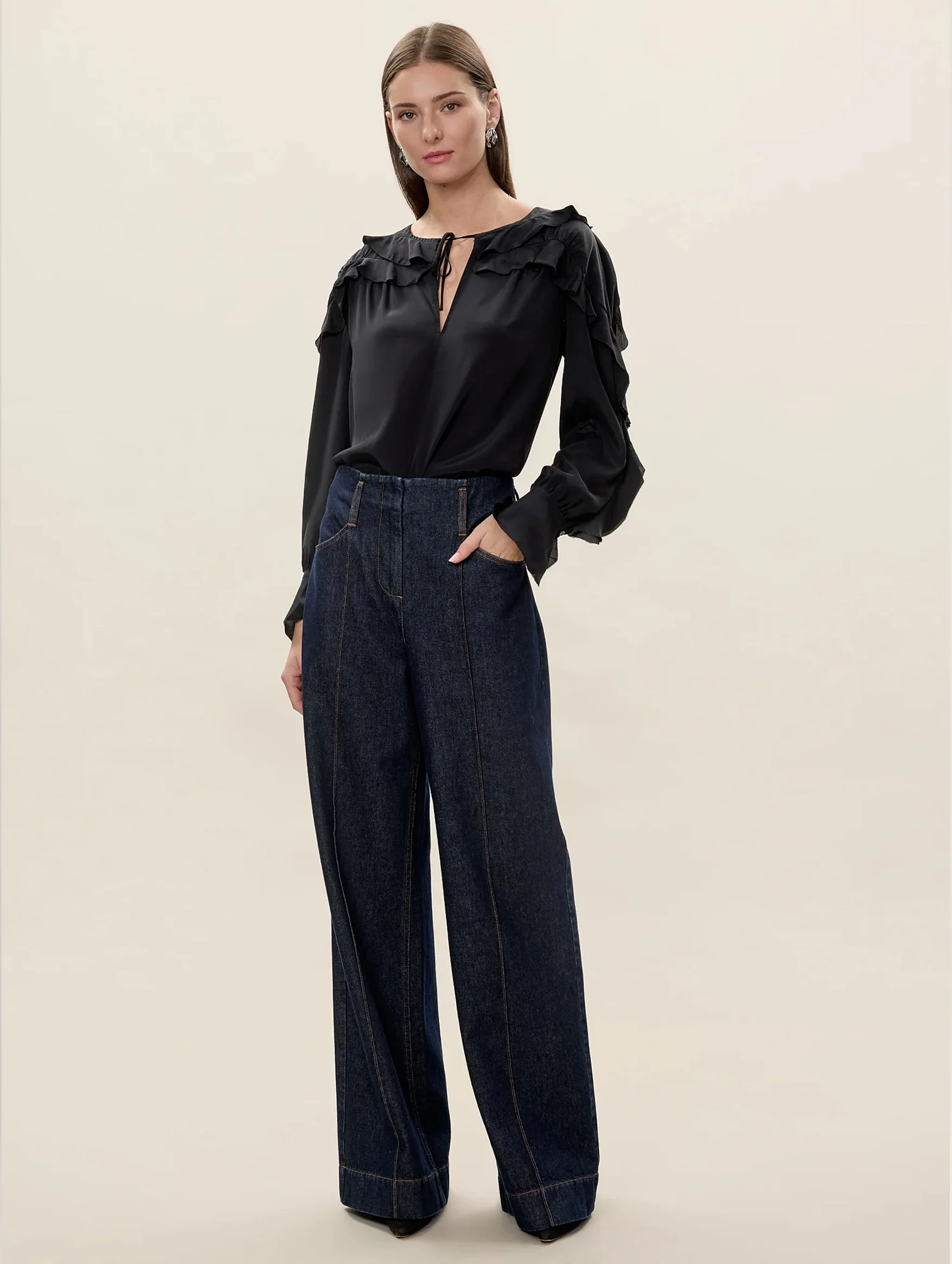 Lilith Ruffle Blouse in Black - Image 3