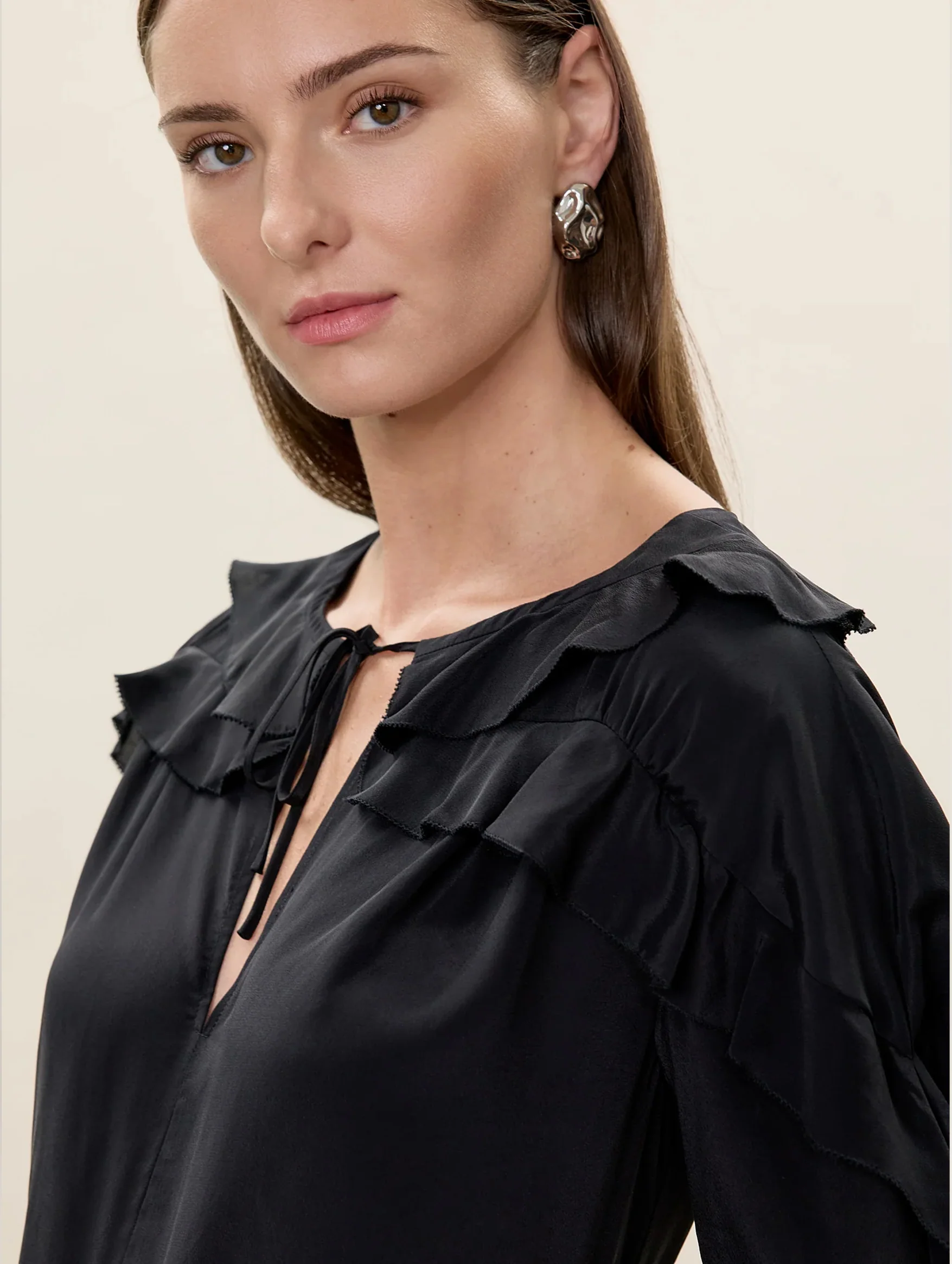 Lilith Ruffle Blouse in Black - Image 4
