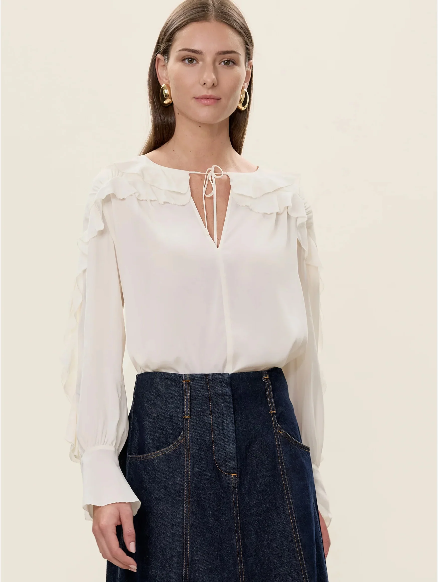 Lilith Ruffle Blouse in Ivory - Image 2