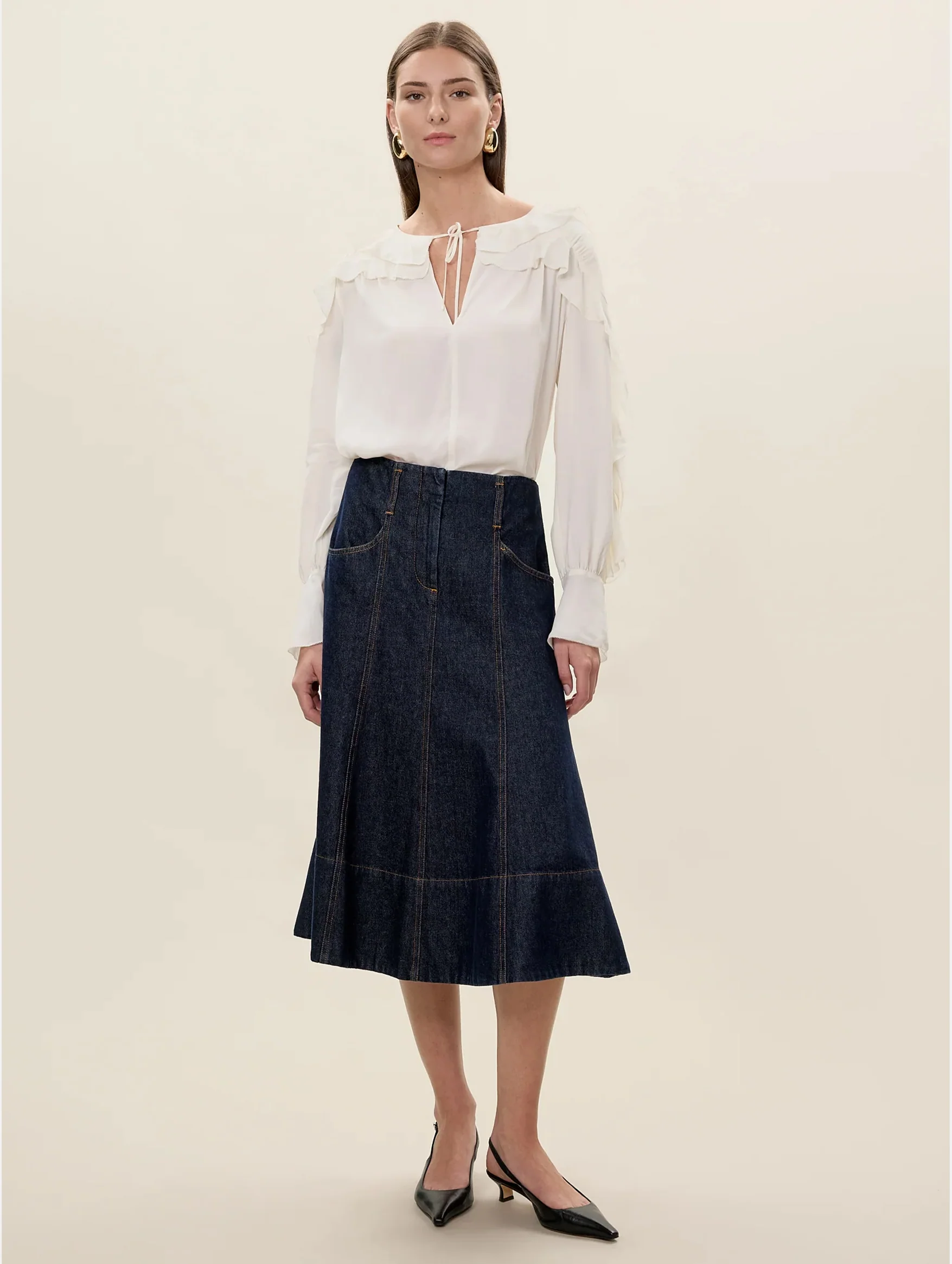 Lilith Ruffle Blouse in Ivory - Image 3