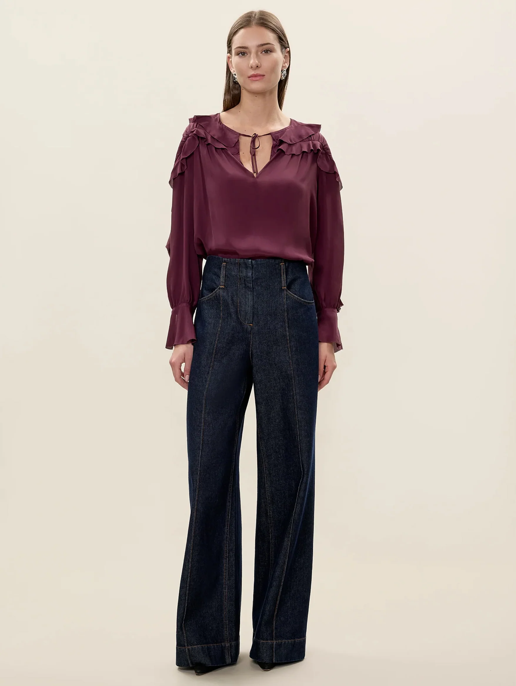 Lilith Ruffle Blouse in Mulberry - Image 3