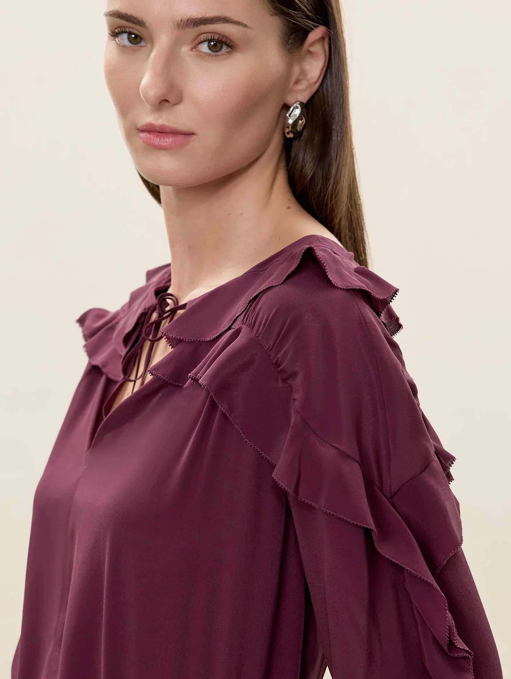Lilith Ruffle Blouse in Mulberry - Image 4