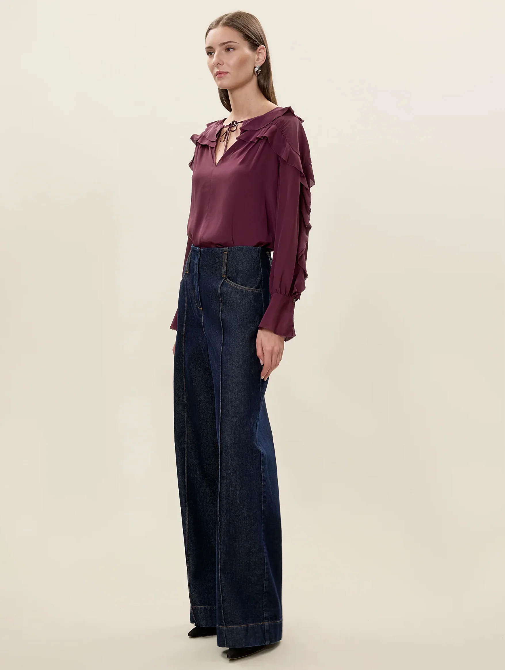 Lilith Ruffle Blouse in Mulberry - Image 5