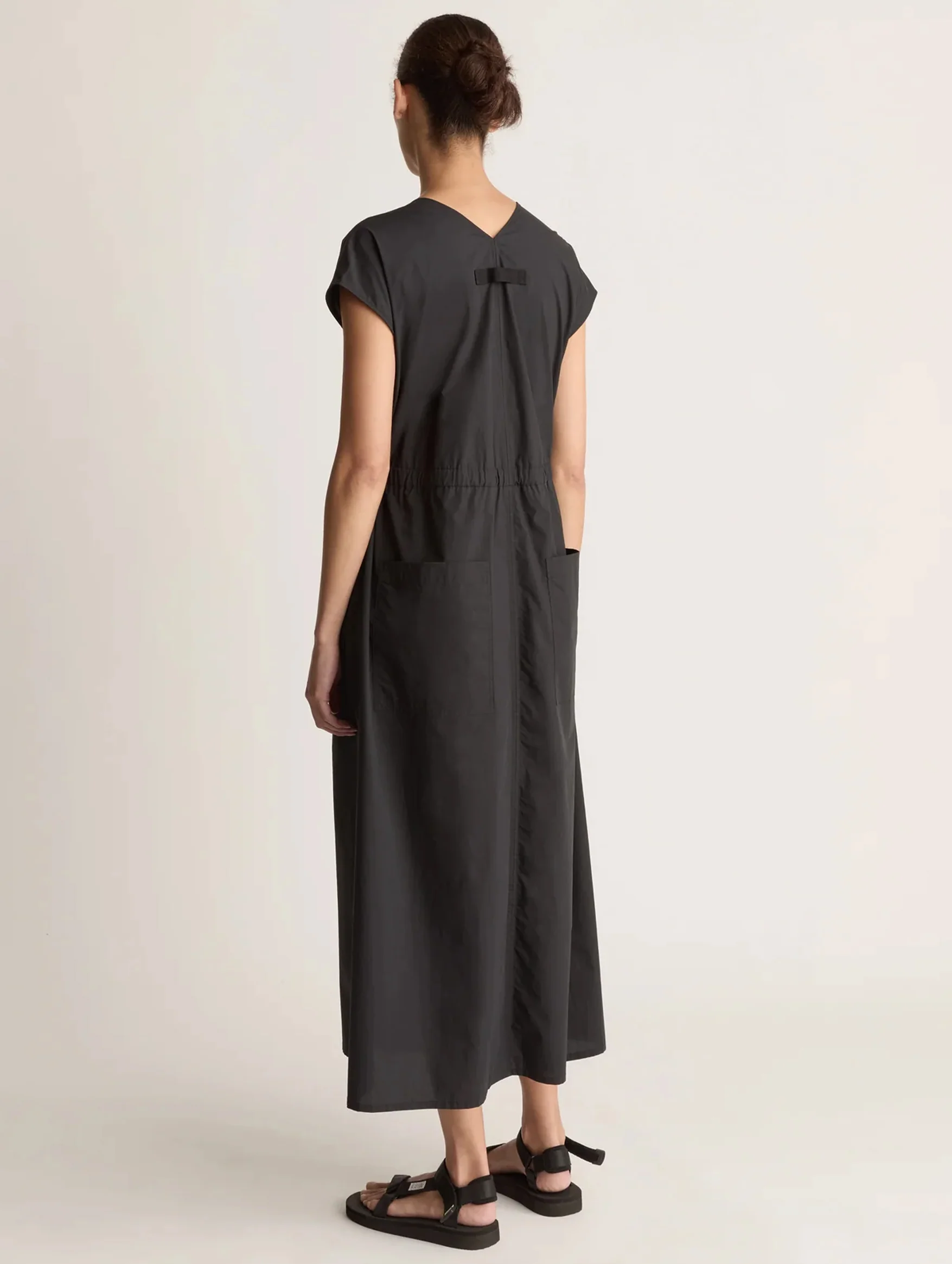 LM Poplin V Neck Dress in Black - Image 4