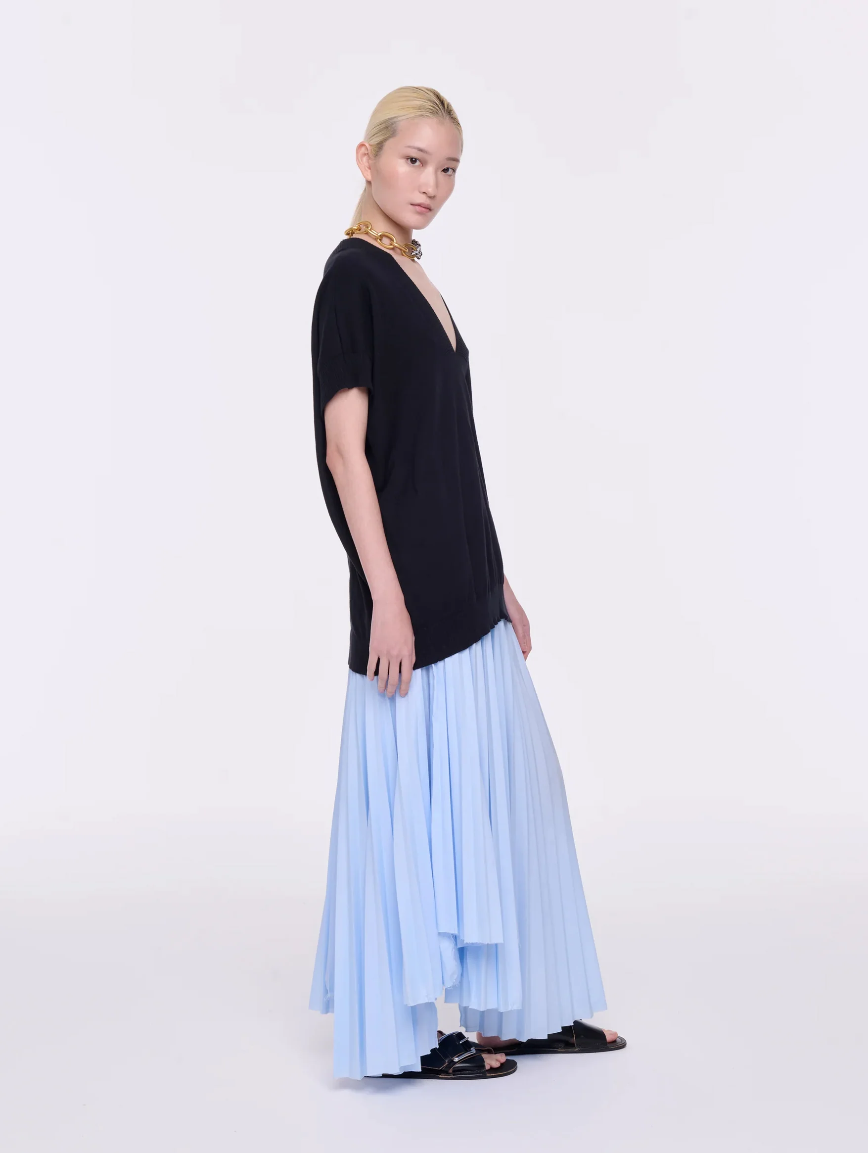Long Pleated Skirt in Light Blue - Image 3