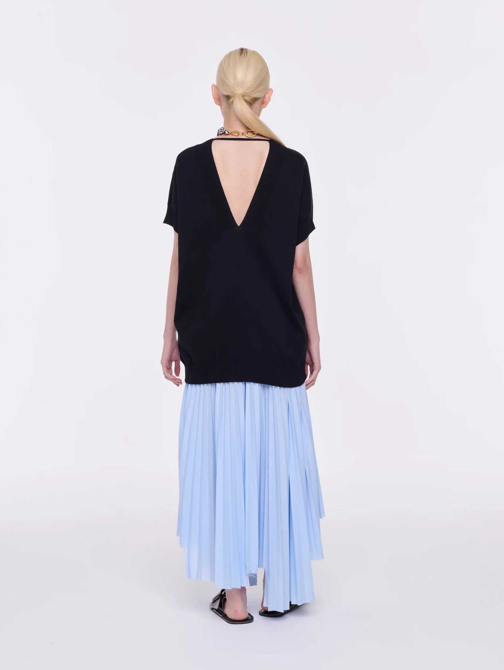 Long Pleated Skirt in Light Blue - Image 4