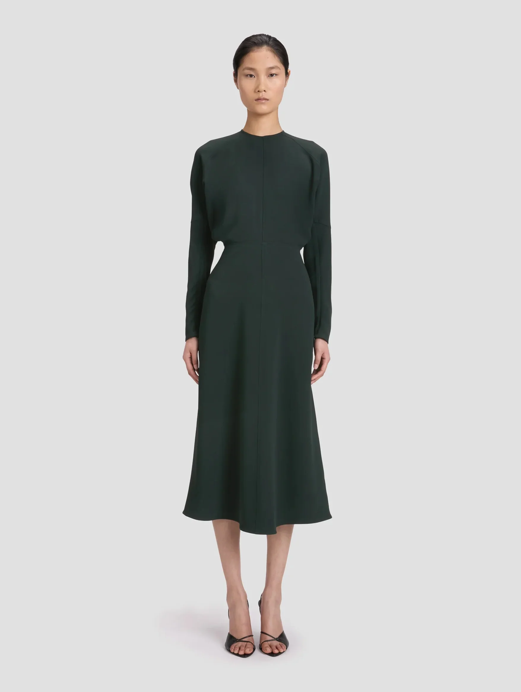 Long Sleeve Dolman Midi Dress in Dark Pine - Image 2