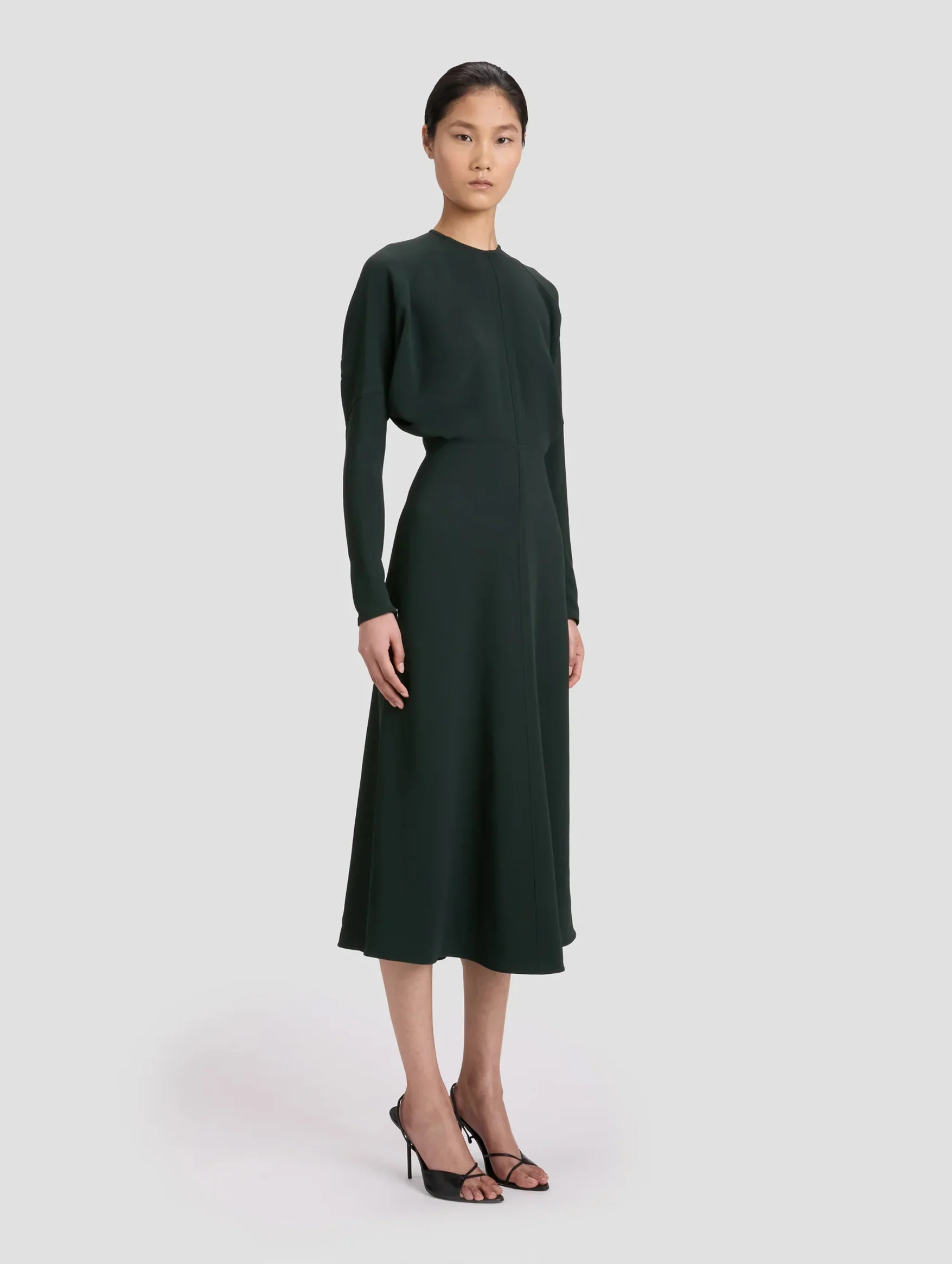 Long Sleeve Dolman Midi Dress in Dark Pine - Image 3