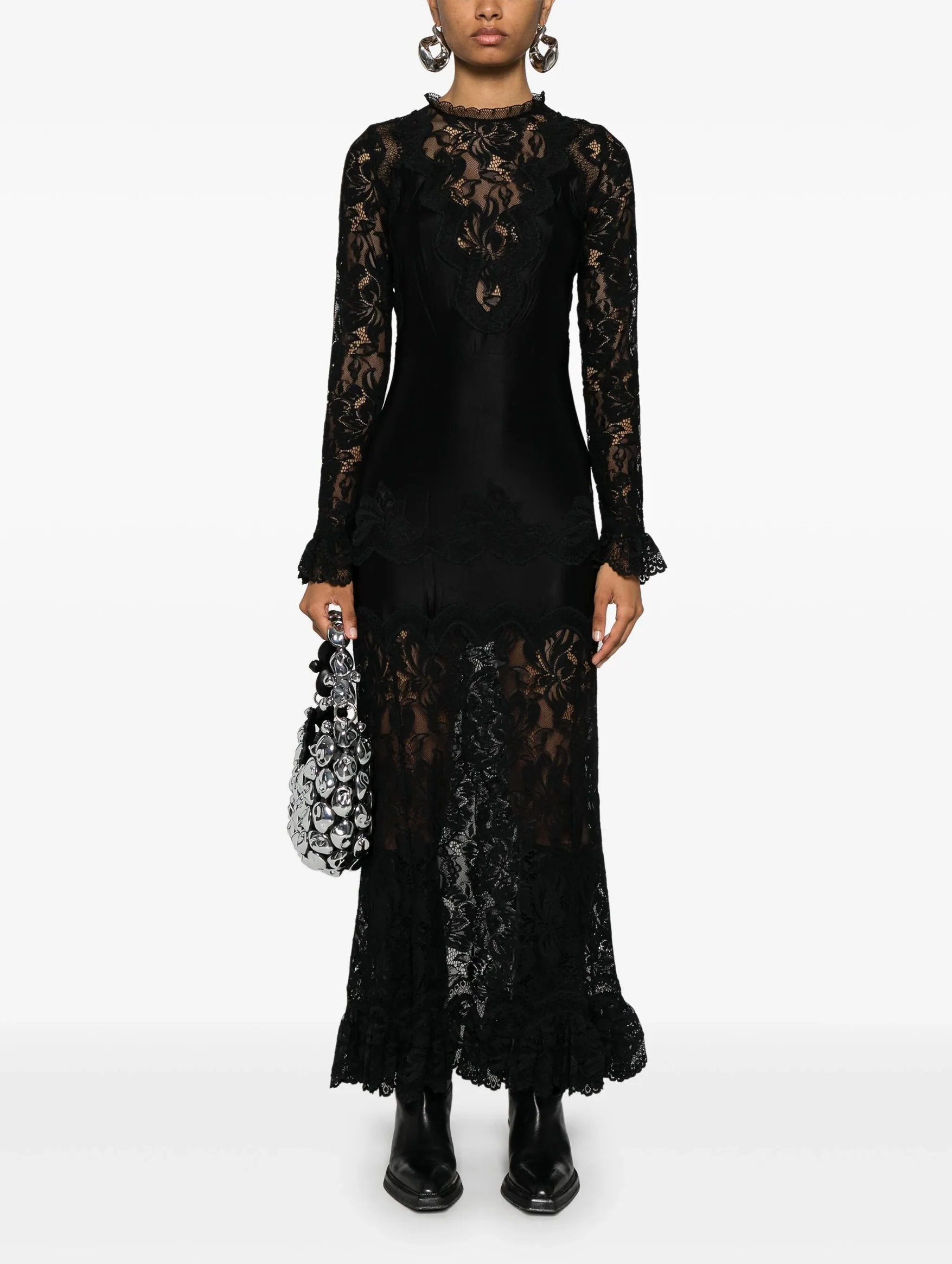 Long Sleeve Lace Dress in Black - Image 2