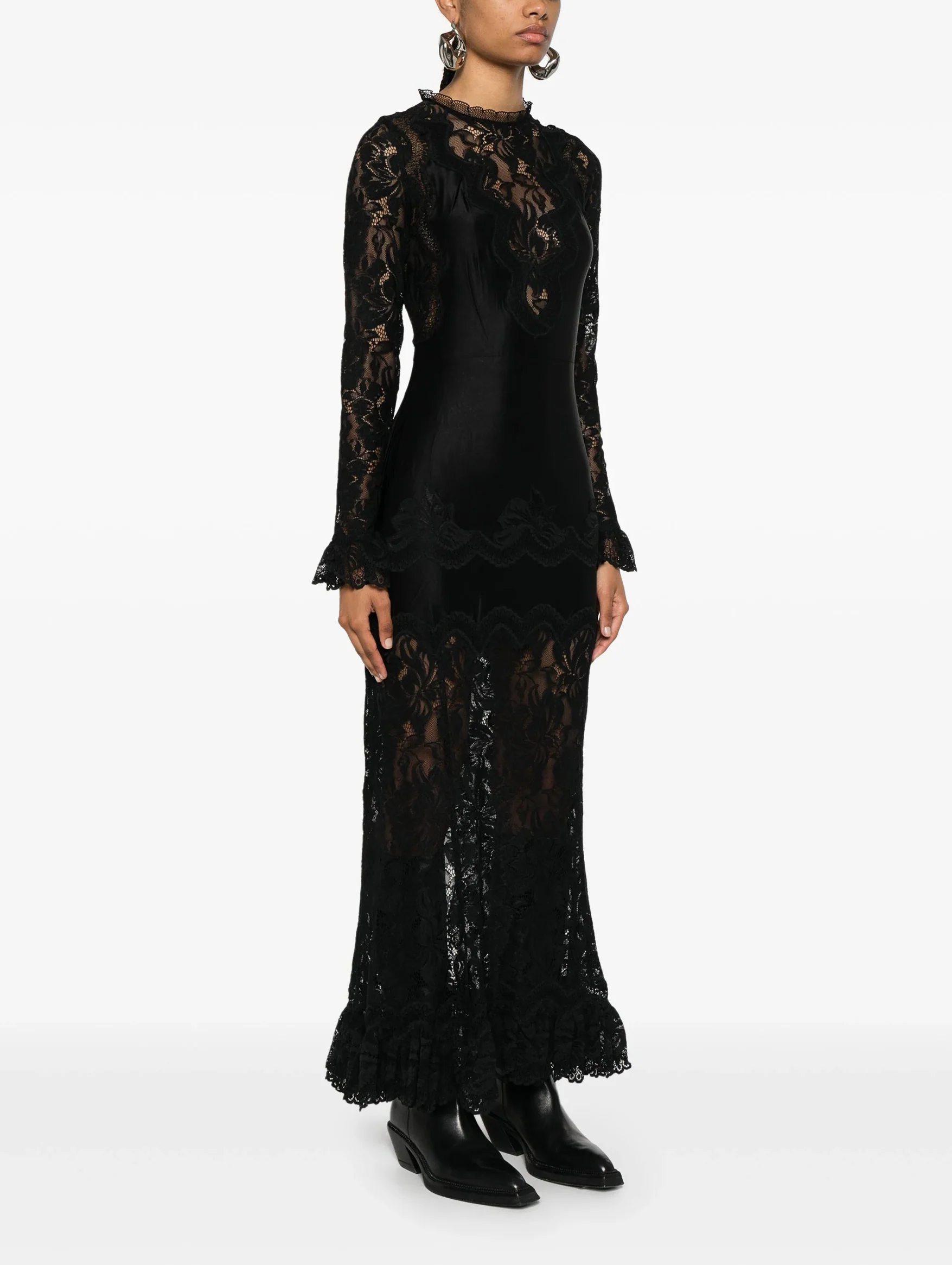 Long Sleeve Lace Dress in Black - Image 3