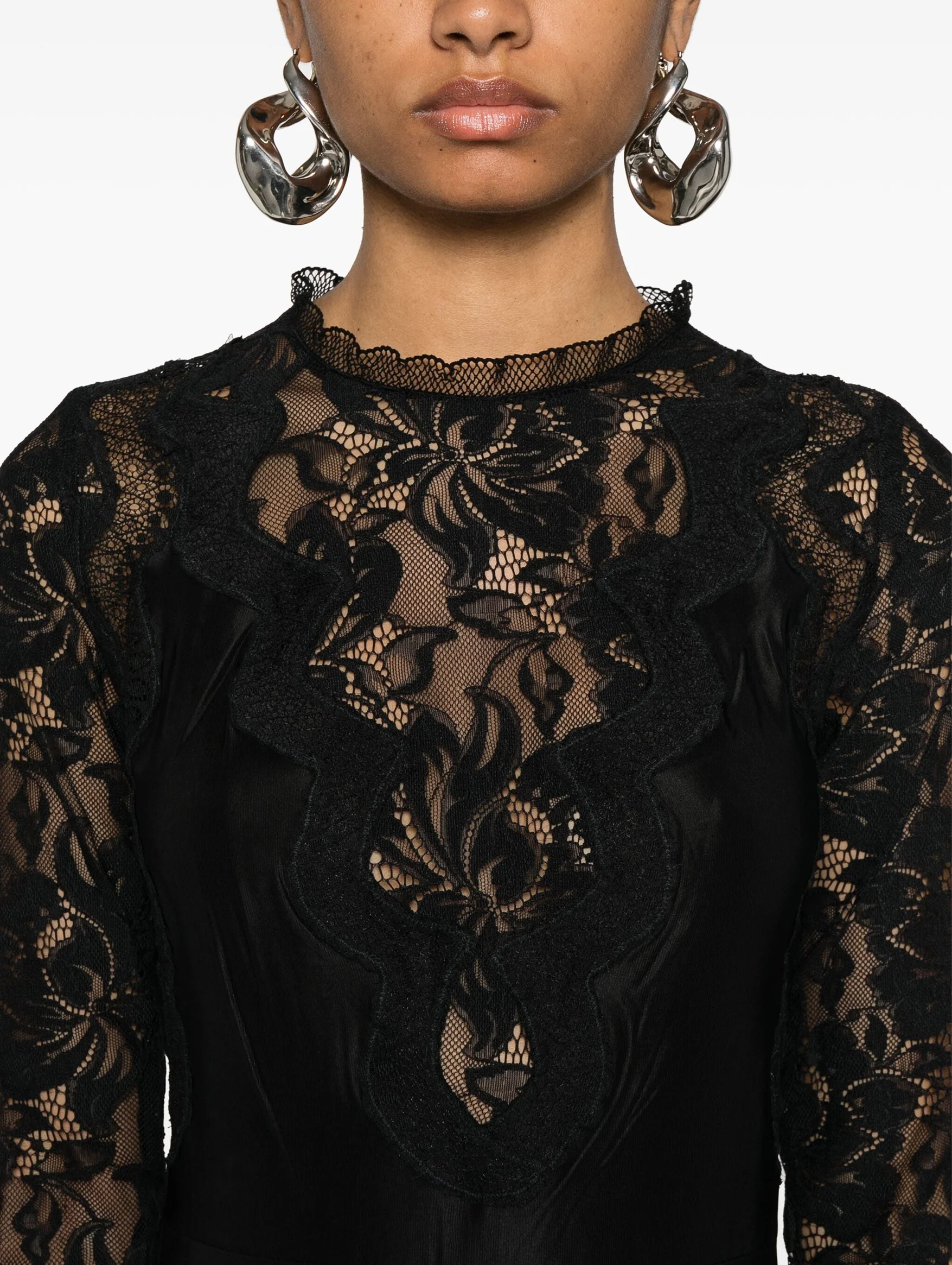 Long Sleeve Lace Dress in Black - Image 5
