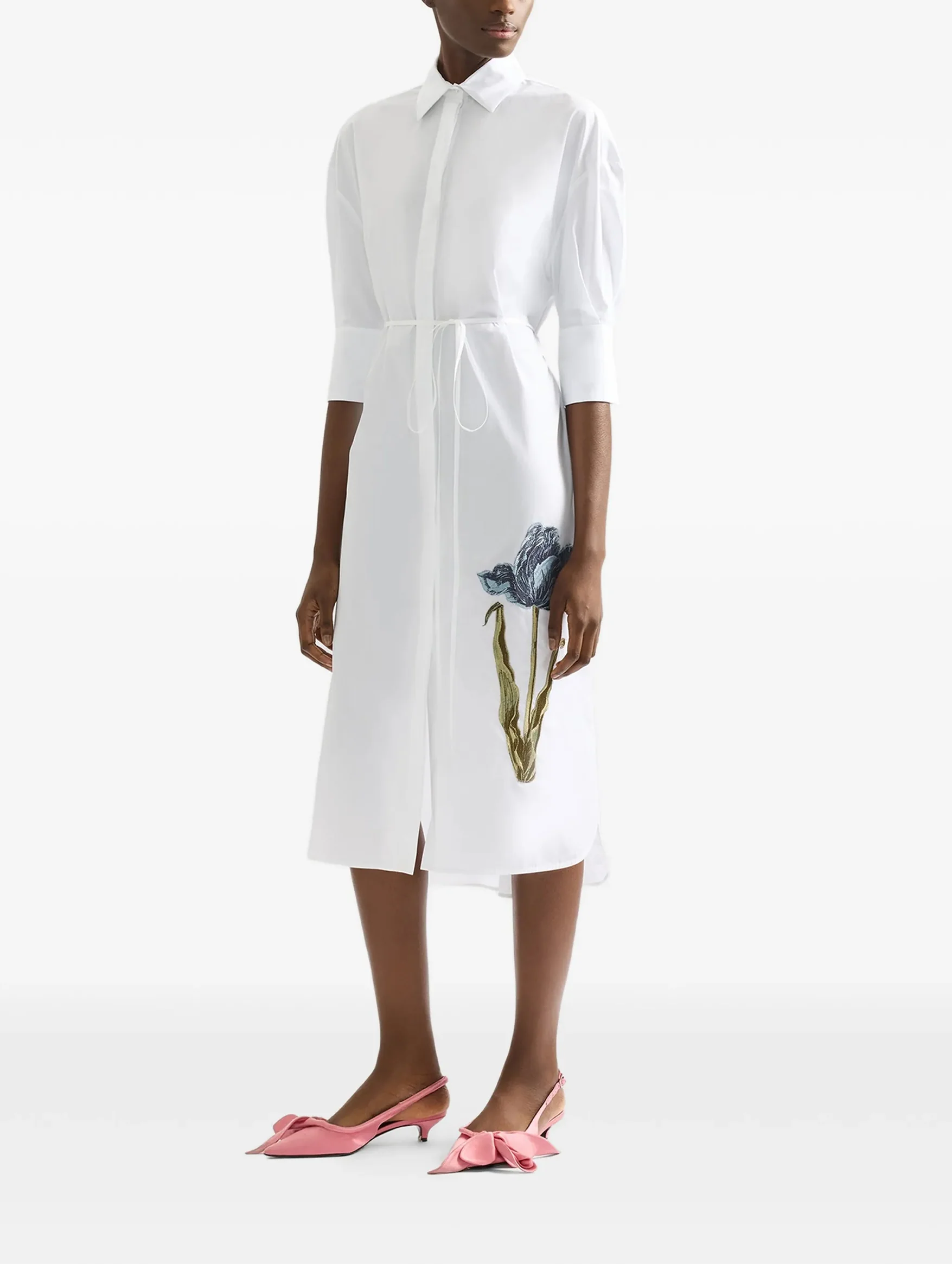 Long Sleeve Shirt Dress in White - Image 3