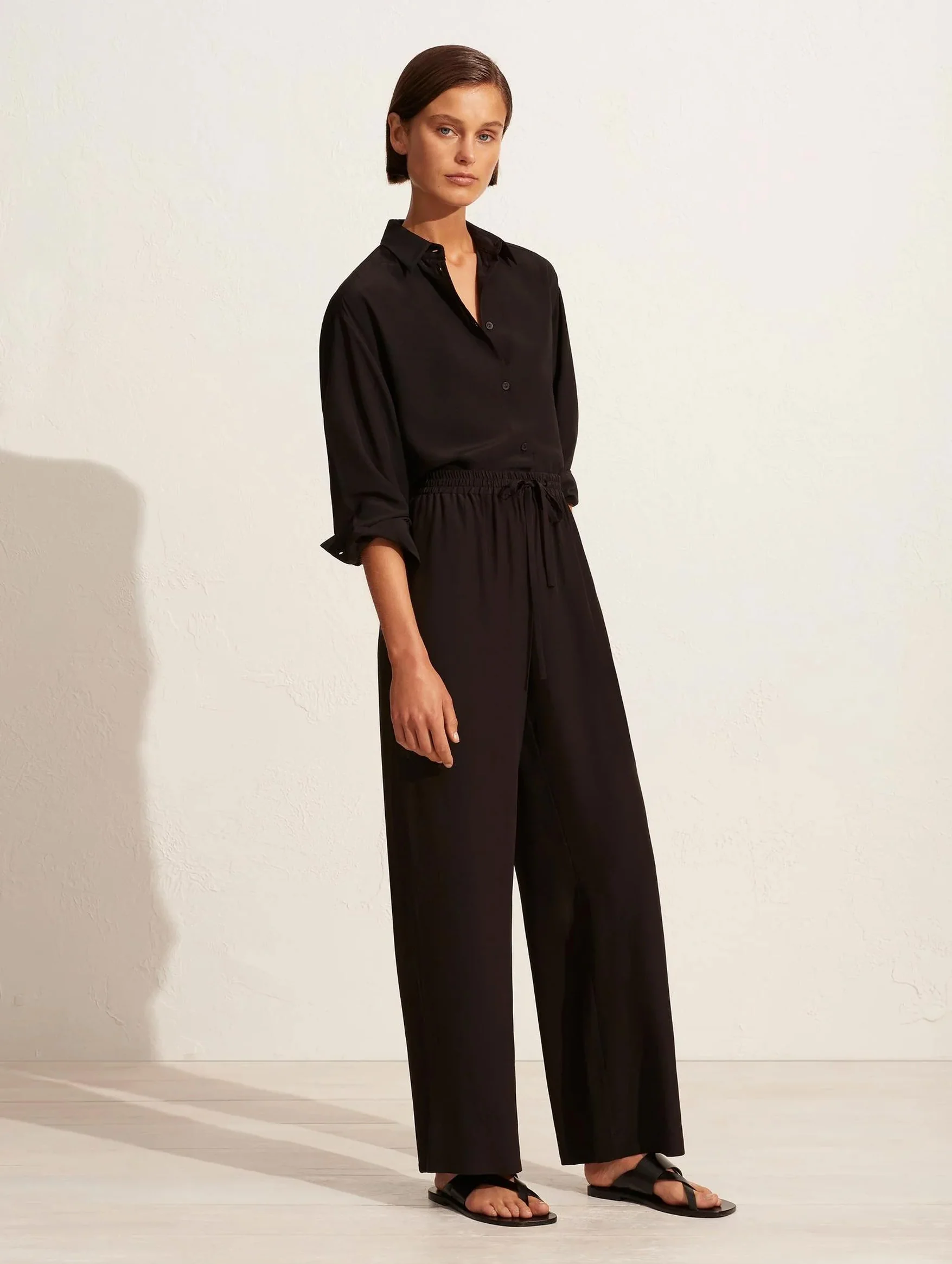 Long Sleeve Silk Shirt in Black - Image 3