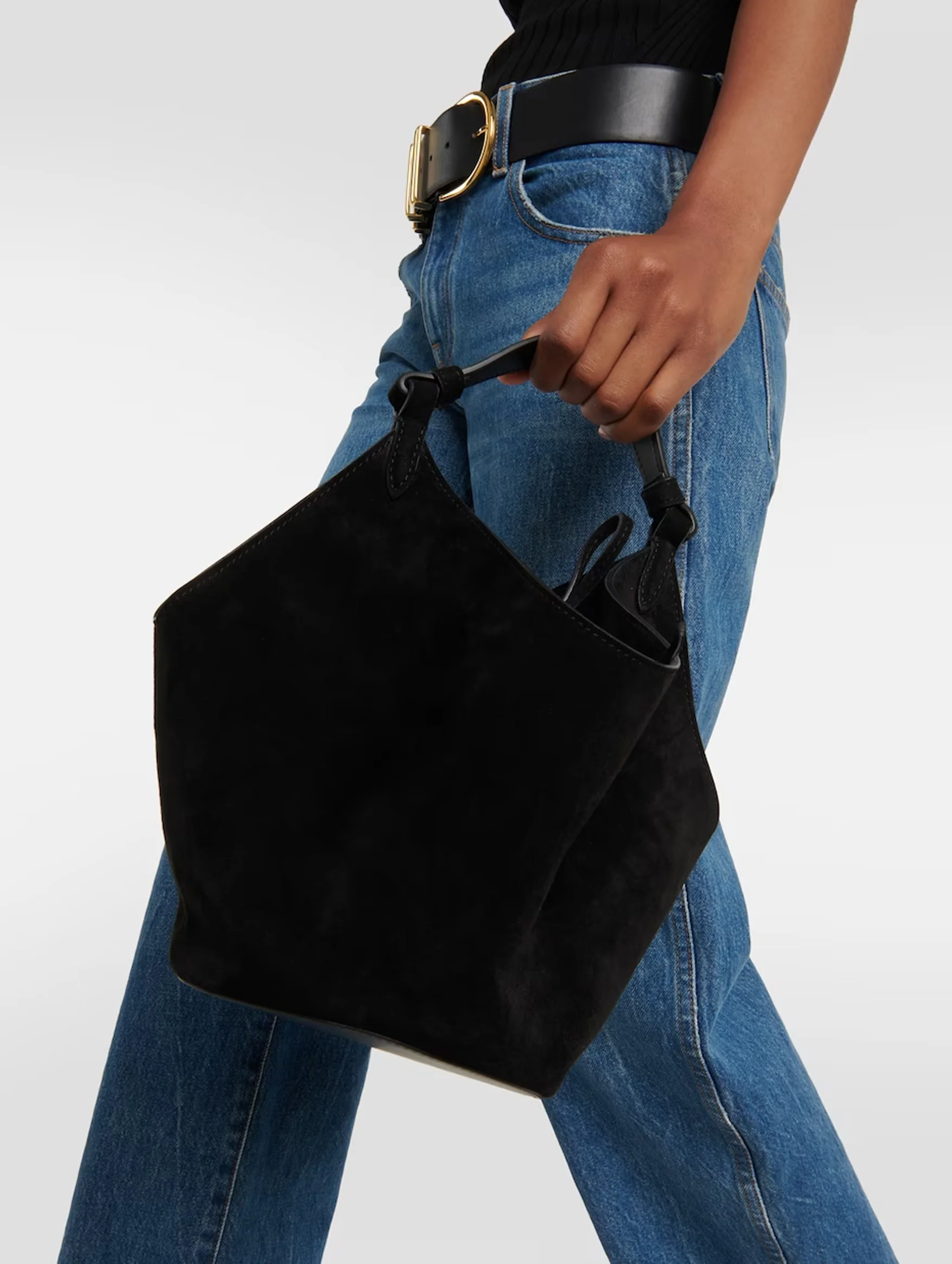 Lotus Mini Suede Bag in Black - Image 3