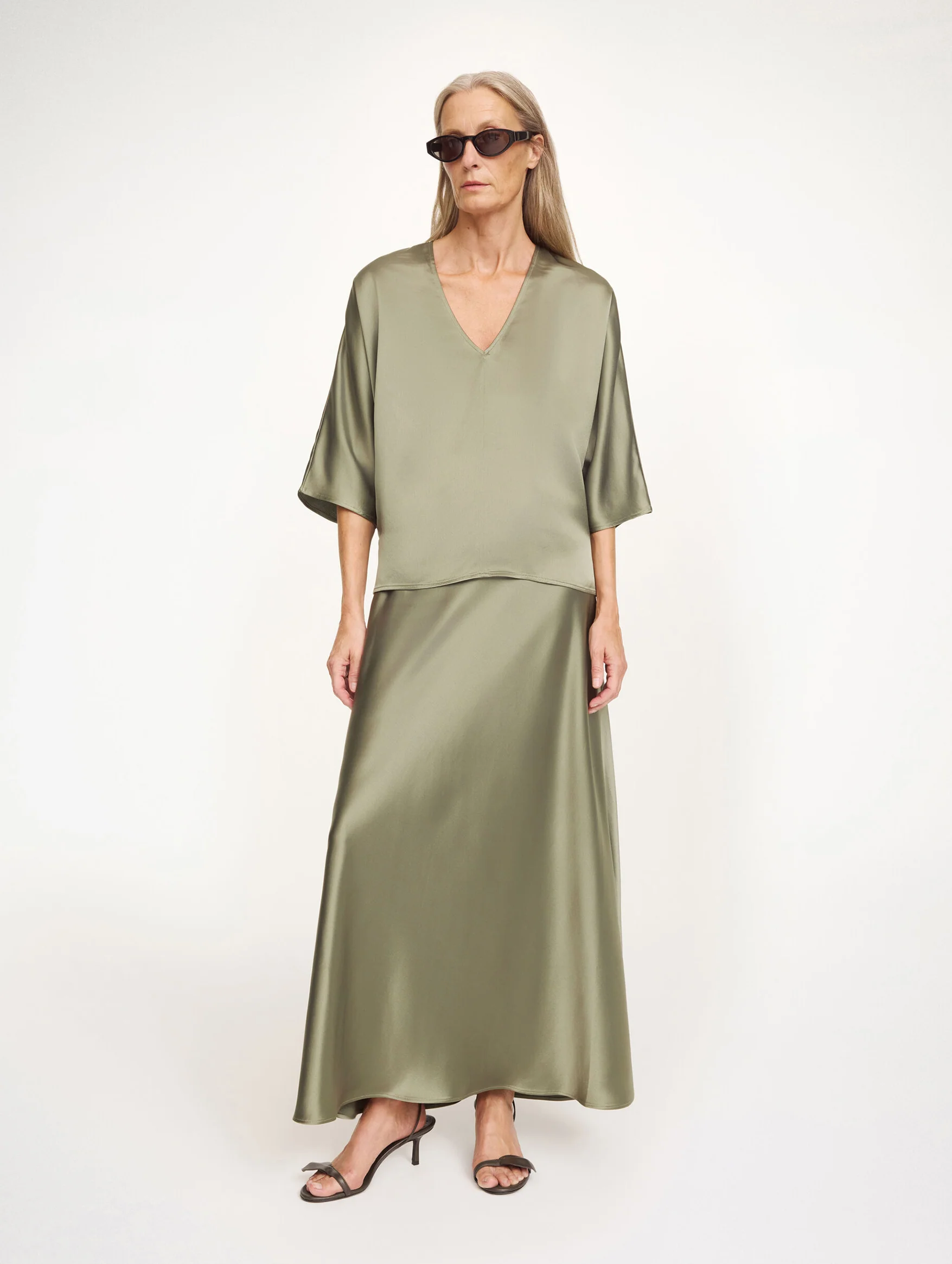Lucia Satin Blouse in Deep Lichen Green - Image 2