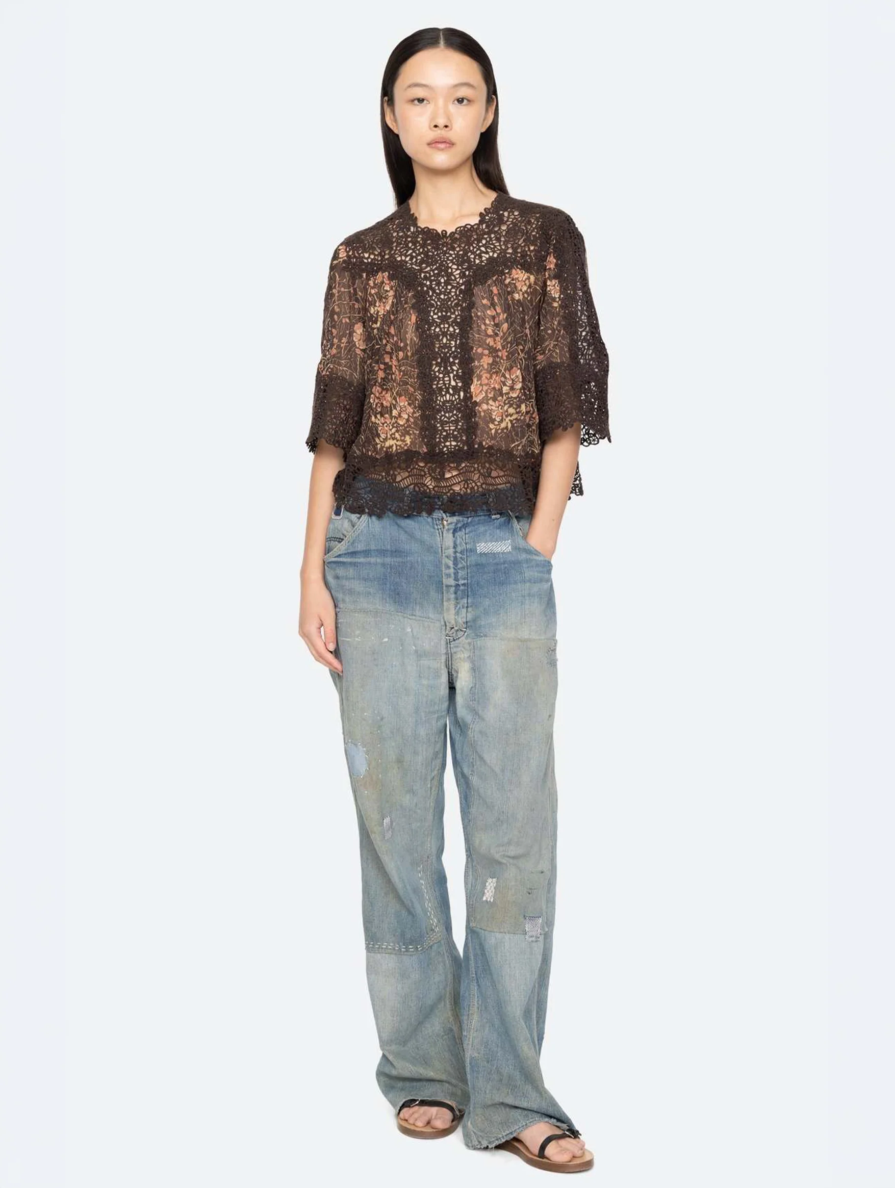 Luisa Print Short Sleeve Top in Brown - Image 2