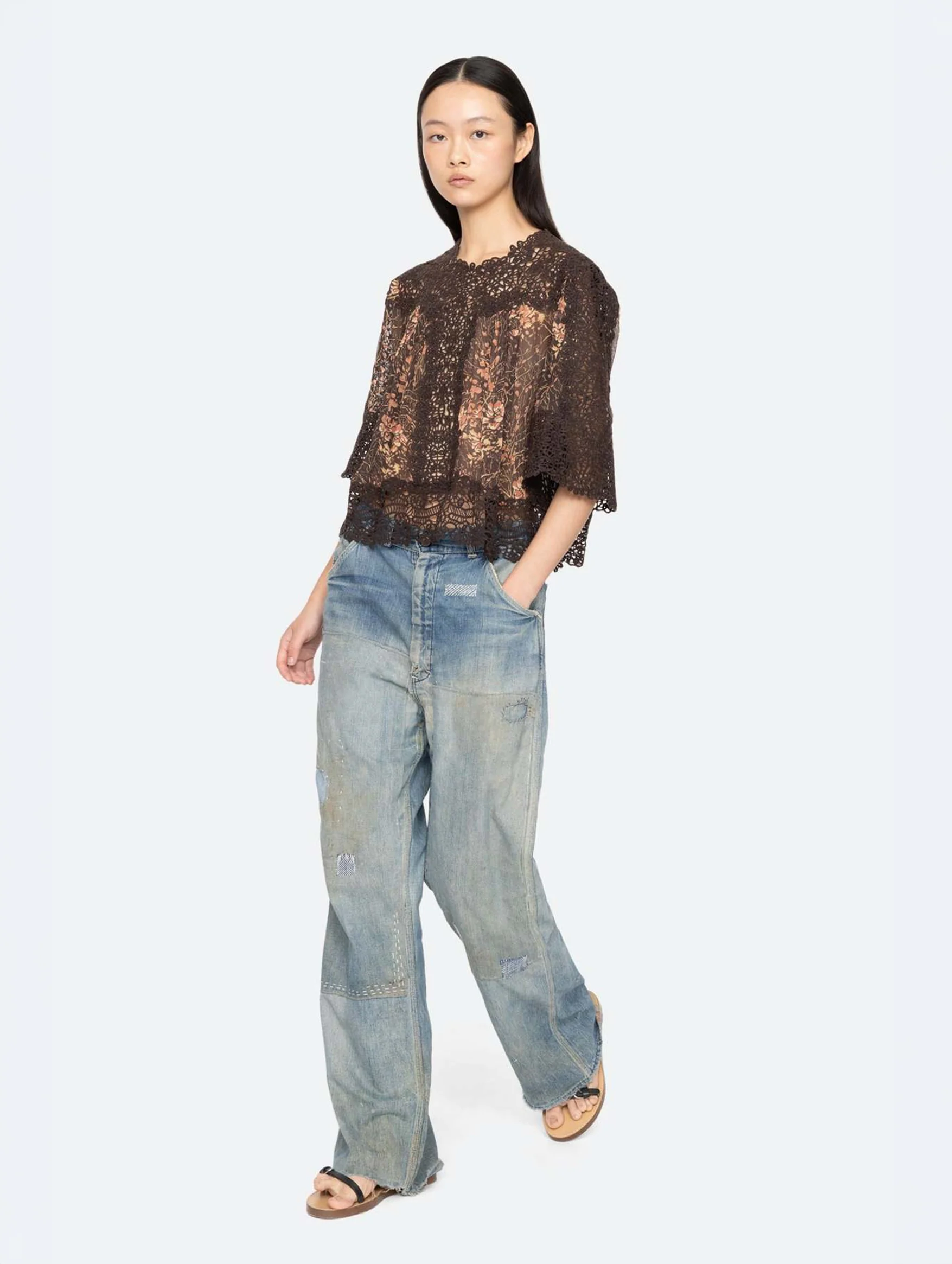 Luisa Print Short Sleeve Top in Brown - Image 3