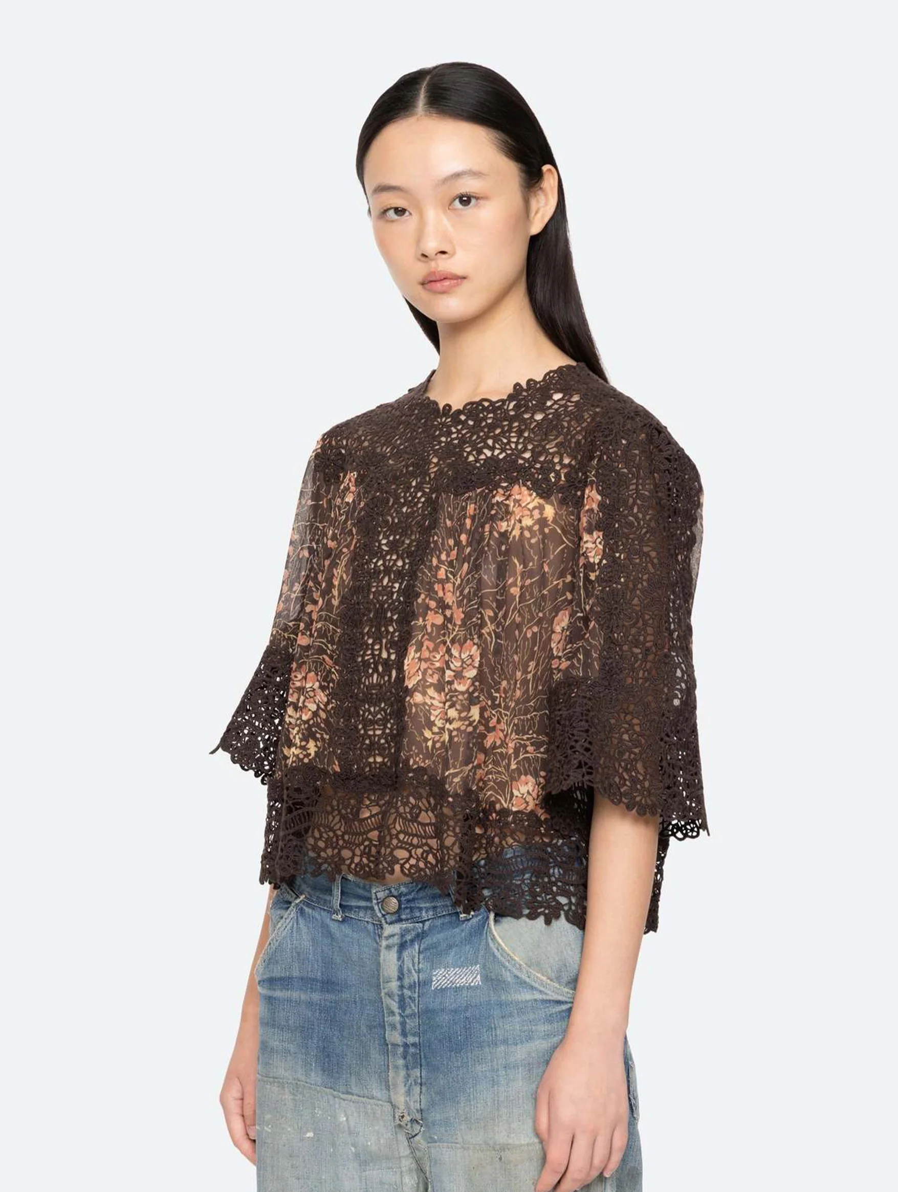 Luisa Print Short Sleeve Top in Brown - Image 4
