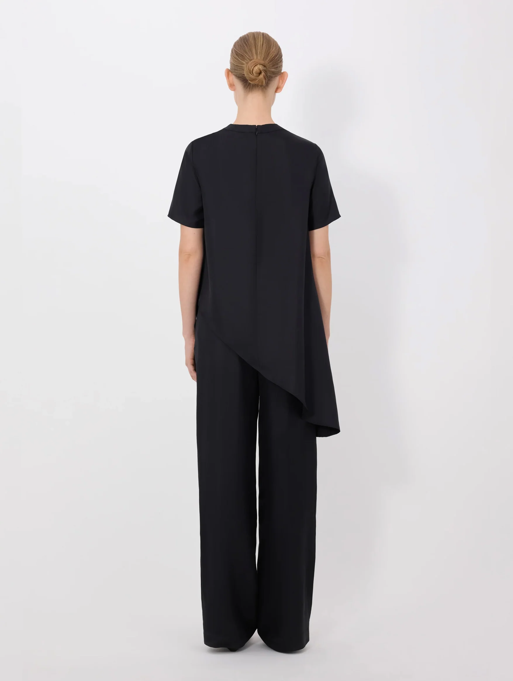 Madea Silk Draped Asymmetric Top in Black - Image 5