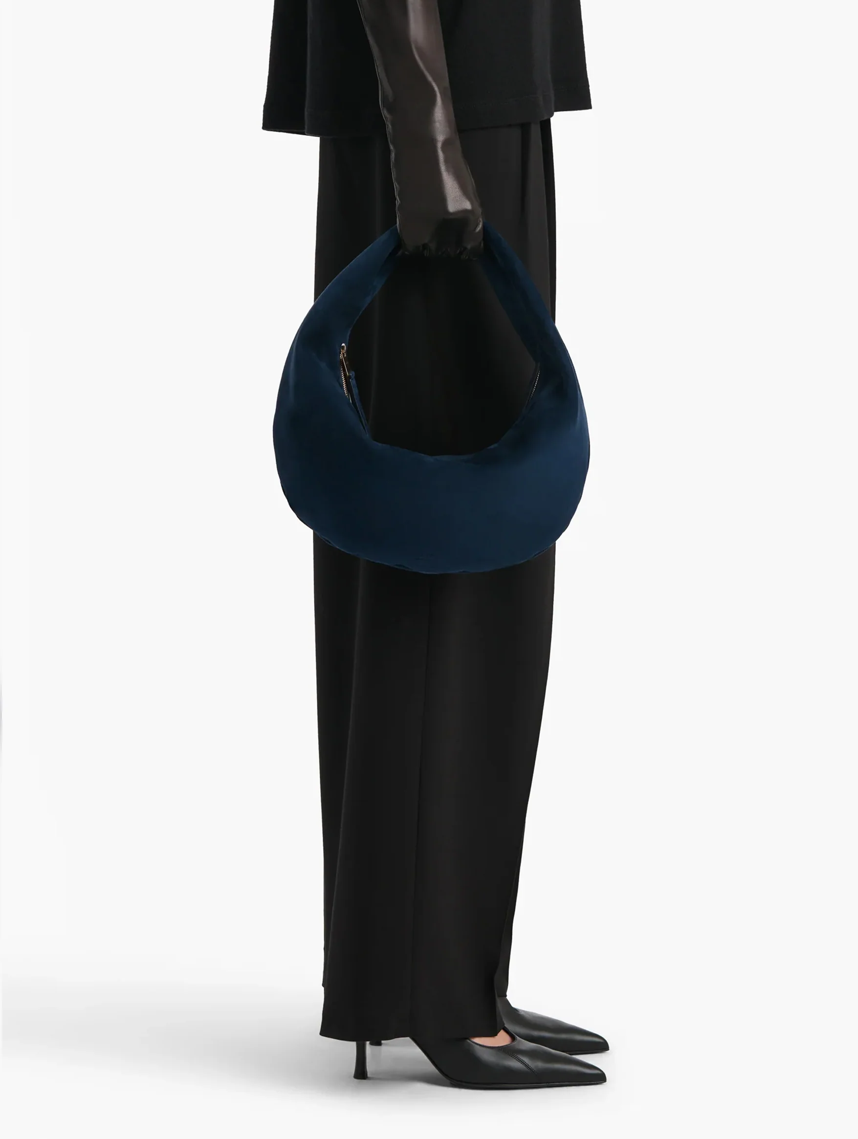 Medium Olivia Hobo Bag in Midnight Suede - Image 5
